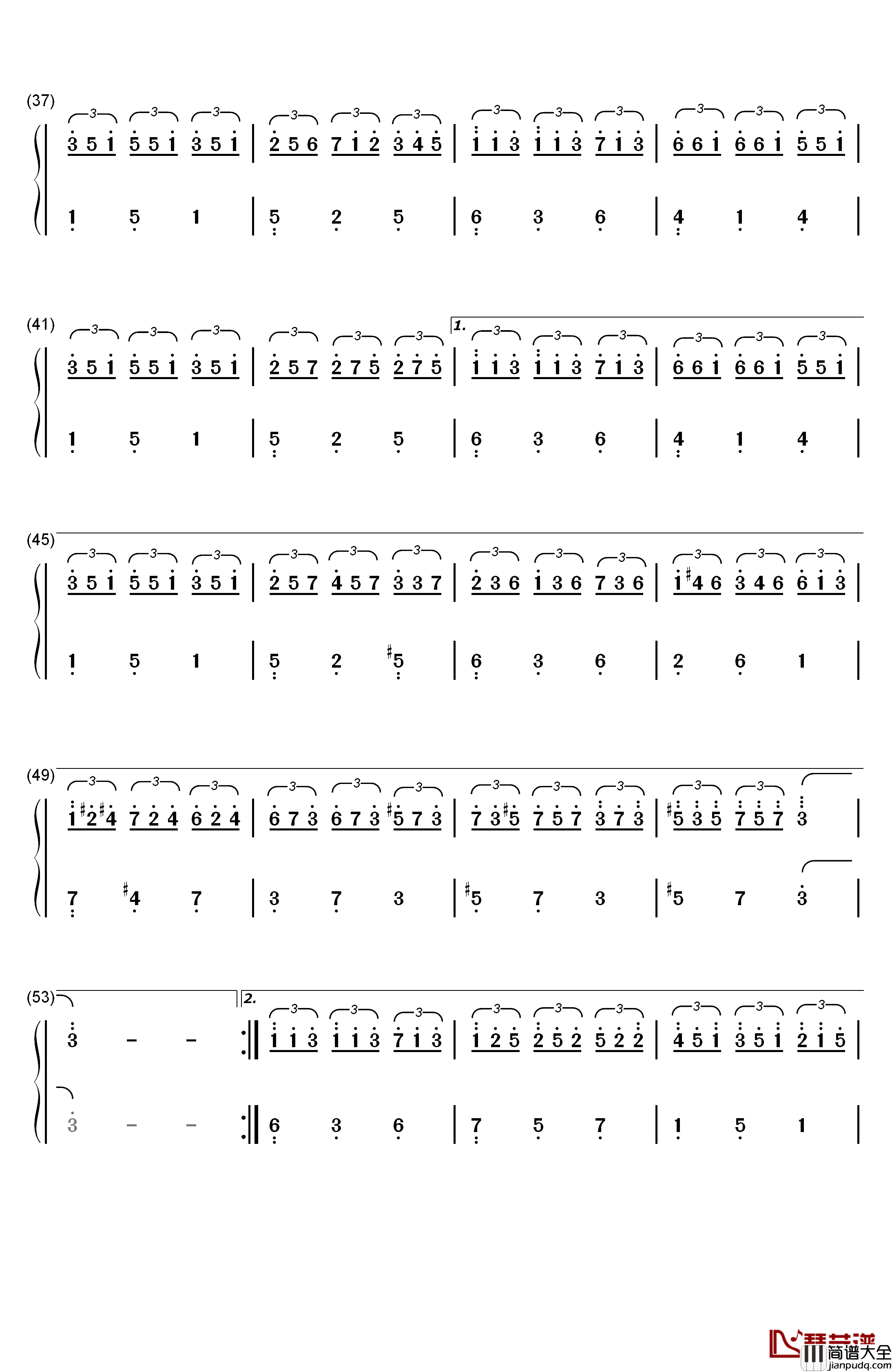 纯白钢琴简谱_数字双手_V.K克