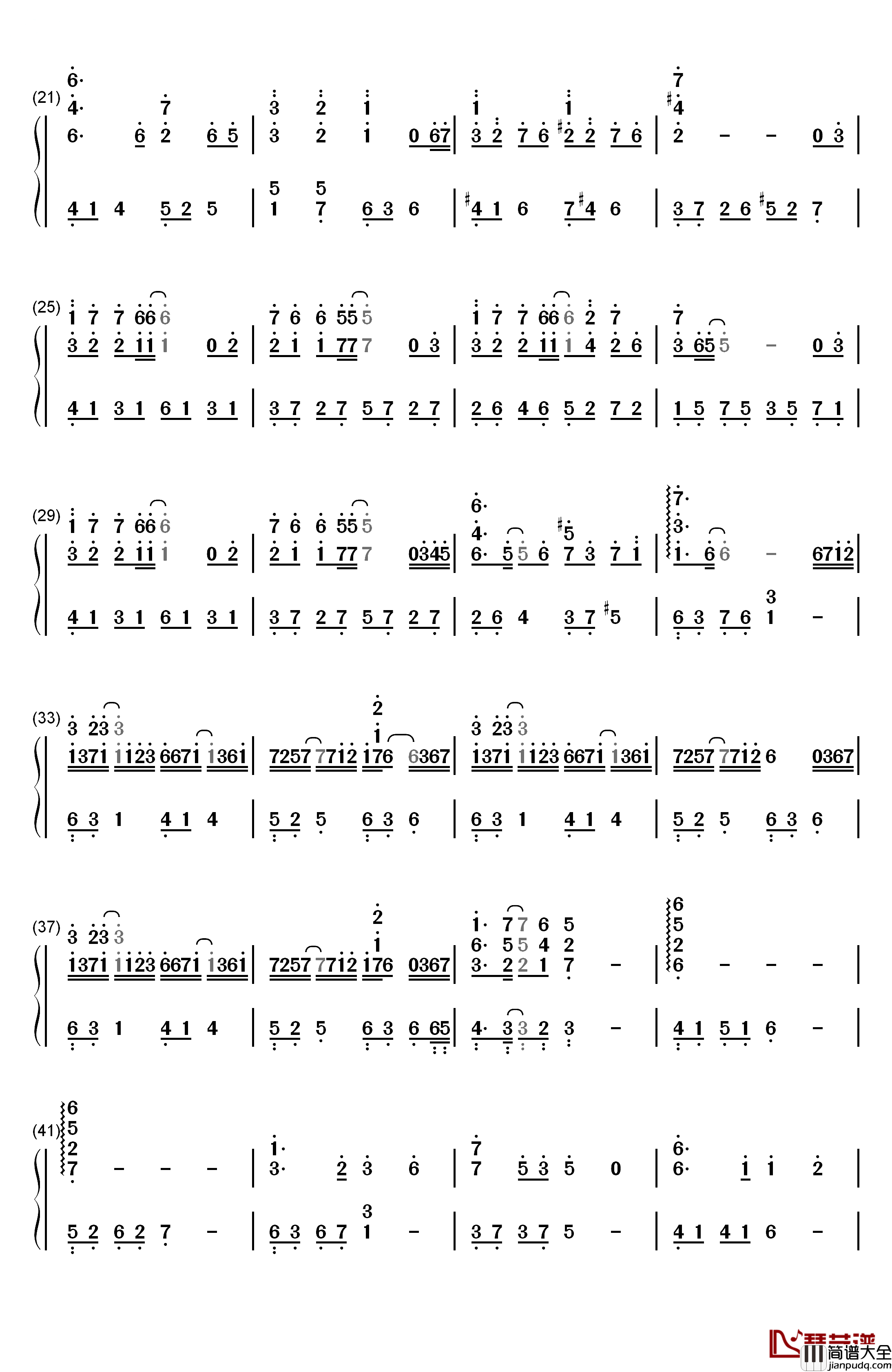 手纸钢琴简谱_数字双手_西村由纪江