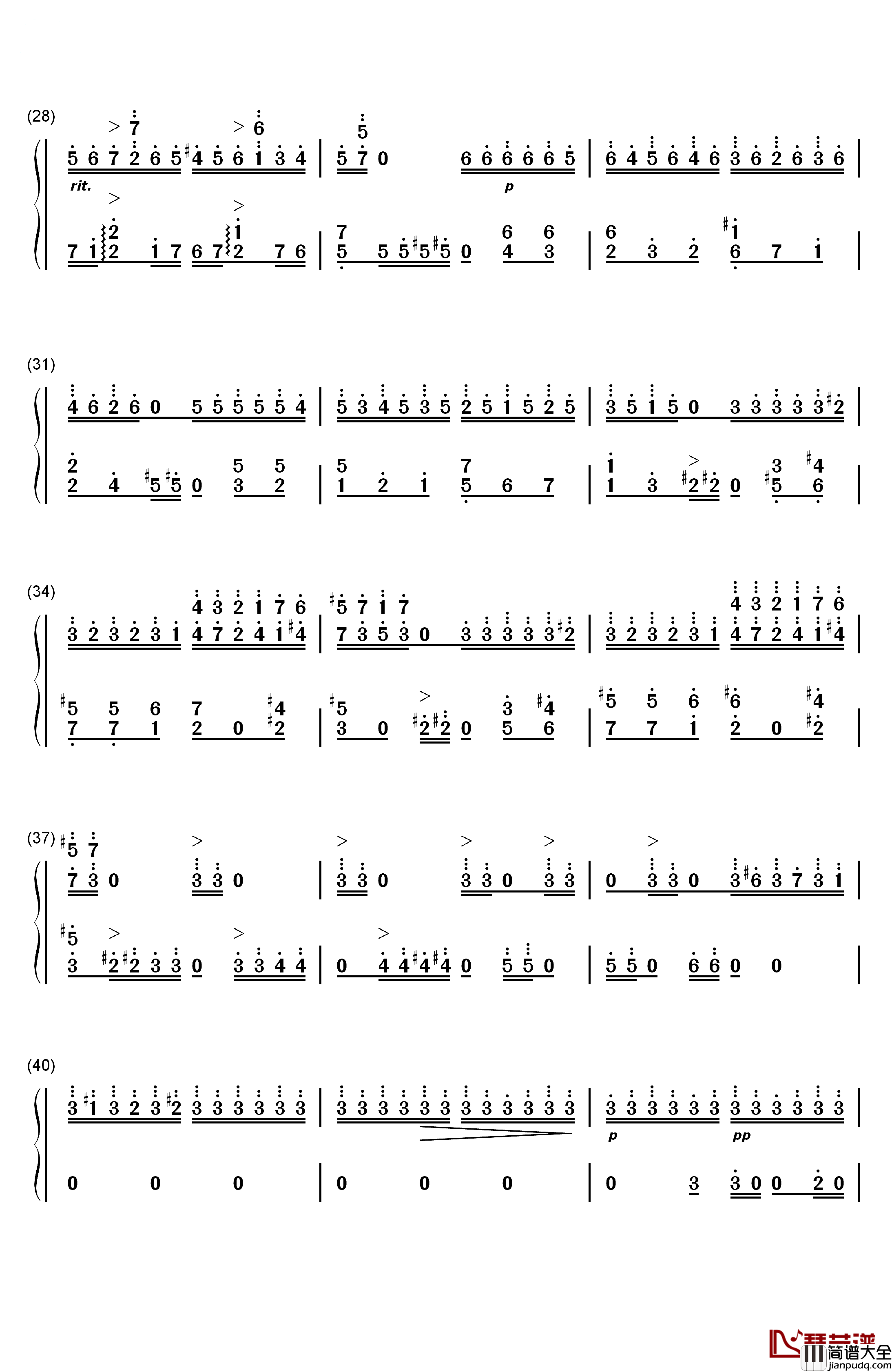 钟钢琴简谱_数字双手_李斯特