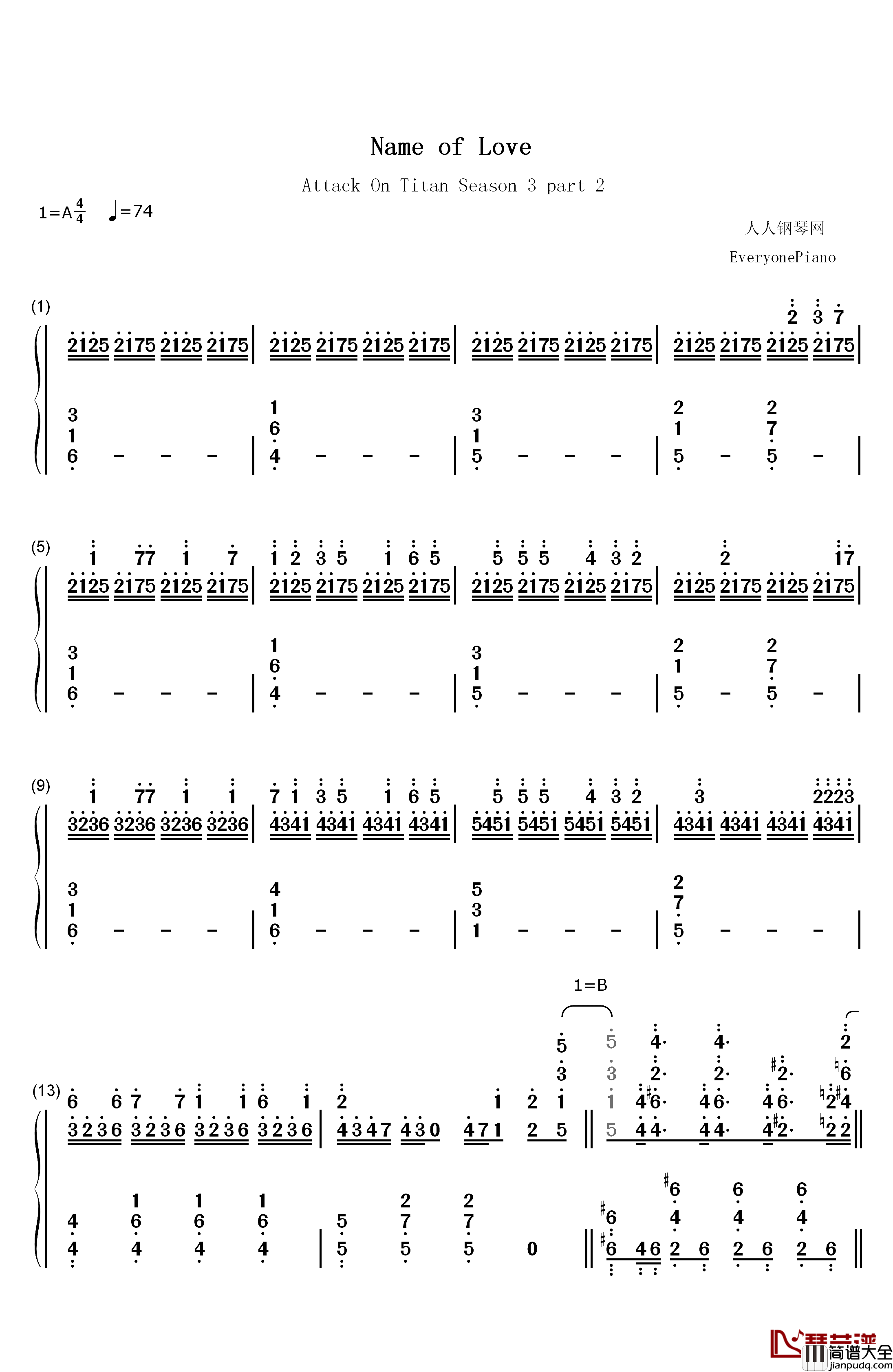 Name_of_Love钢琴简谱_数字双手_Cinema_Staff