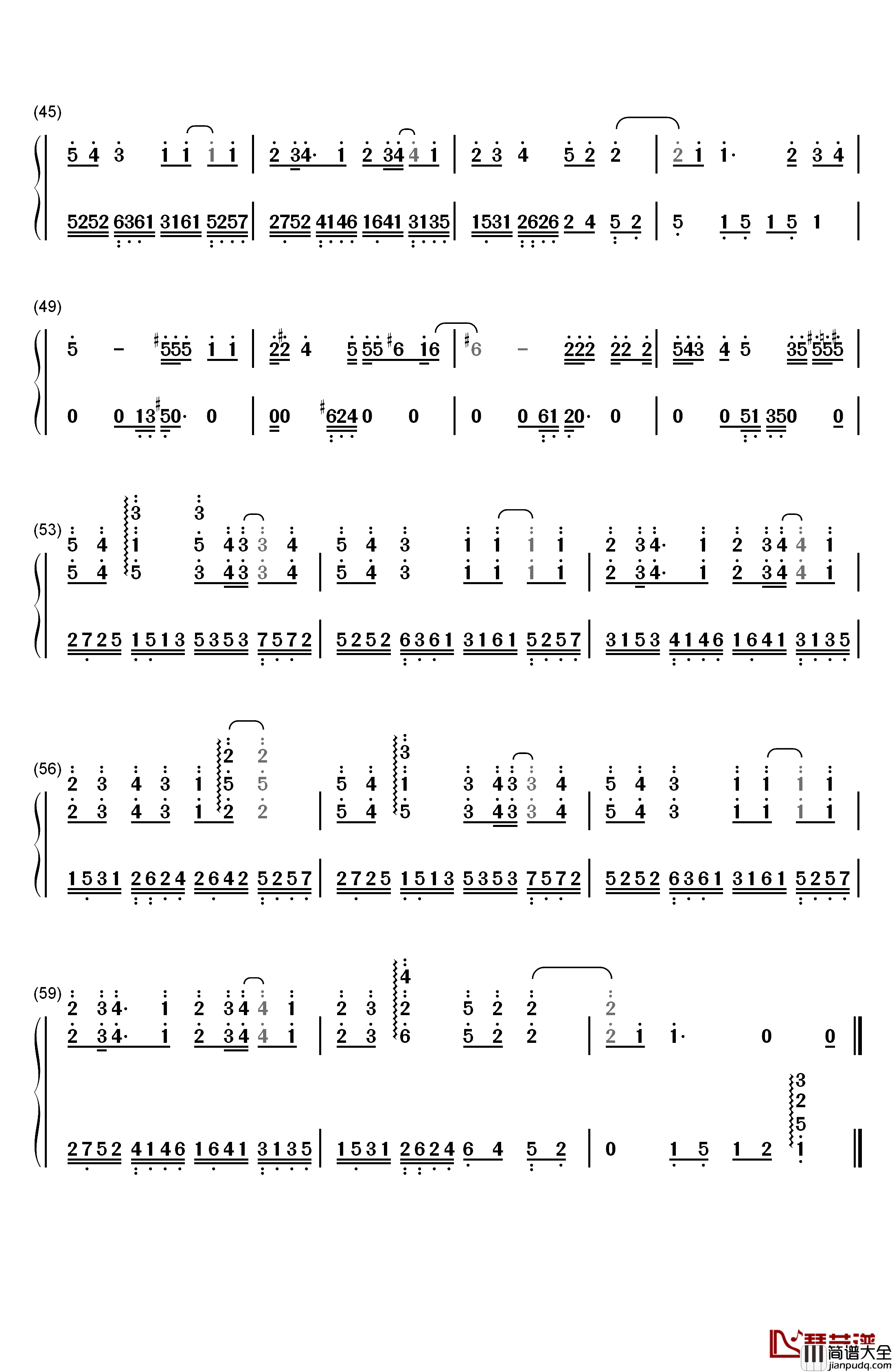 仰望星空钢琴简谱_数字双手_张杰