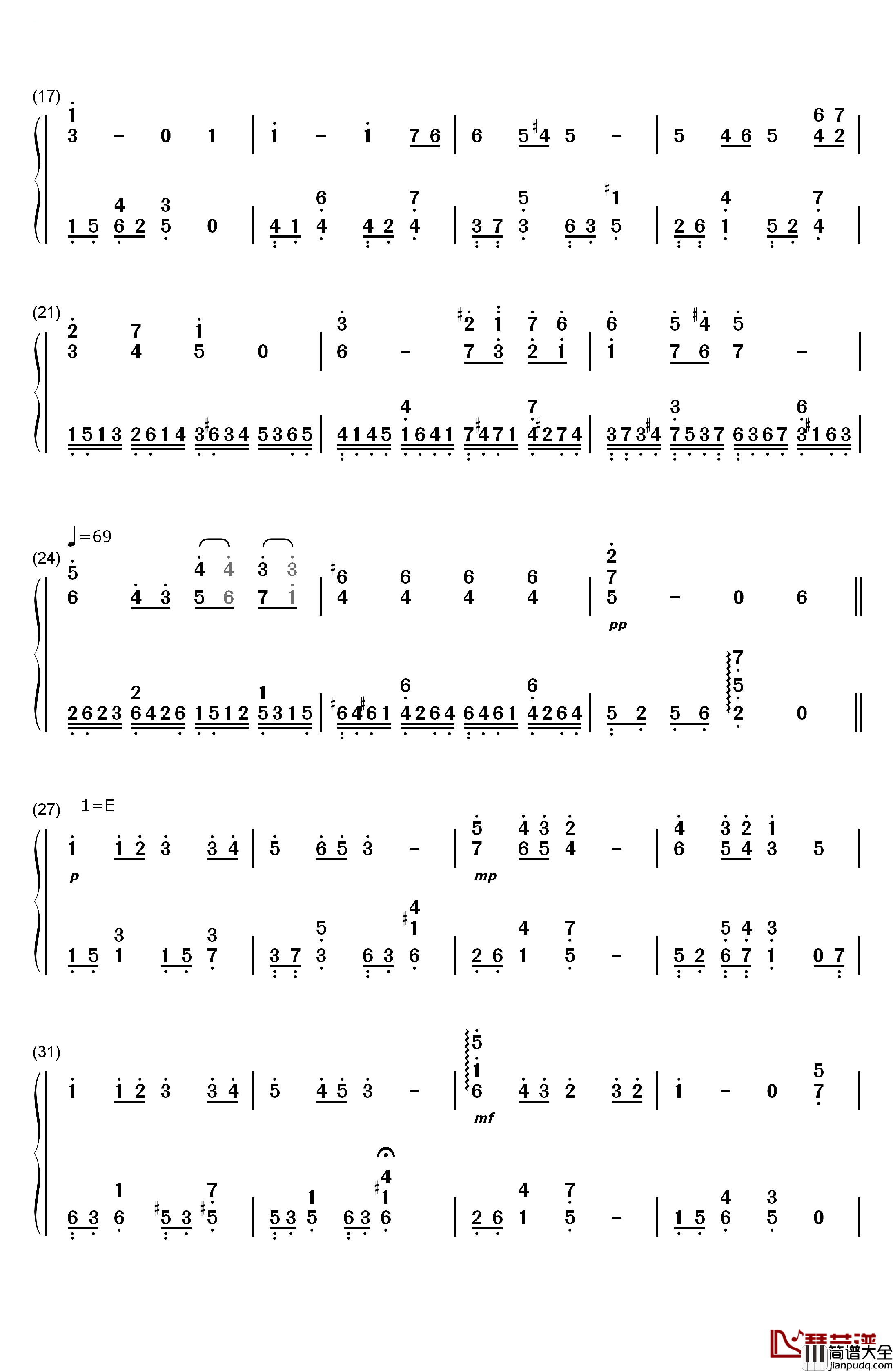 小时候钢琴简谱_数字双手_未知