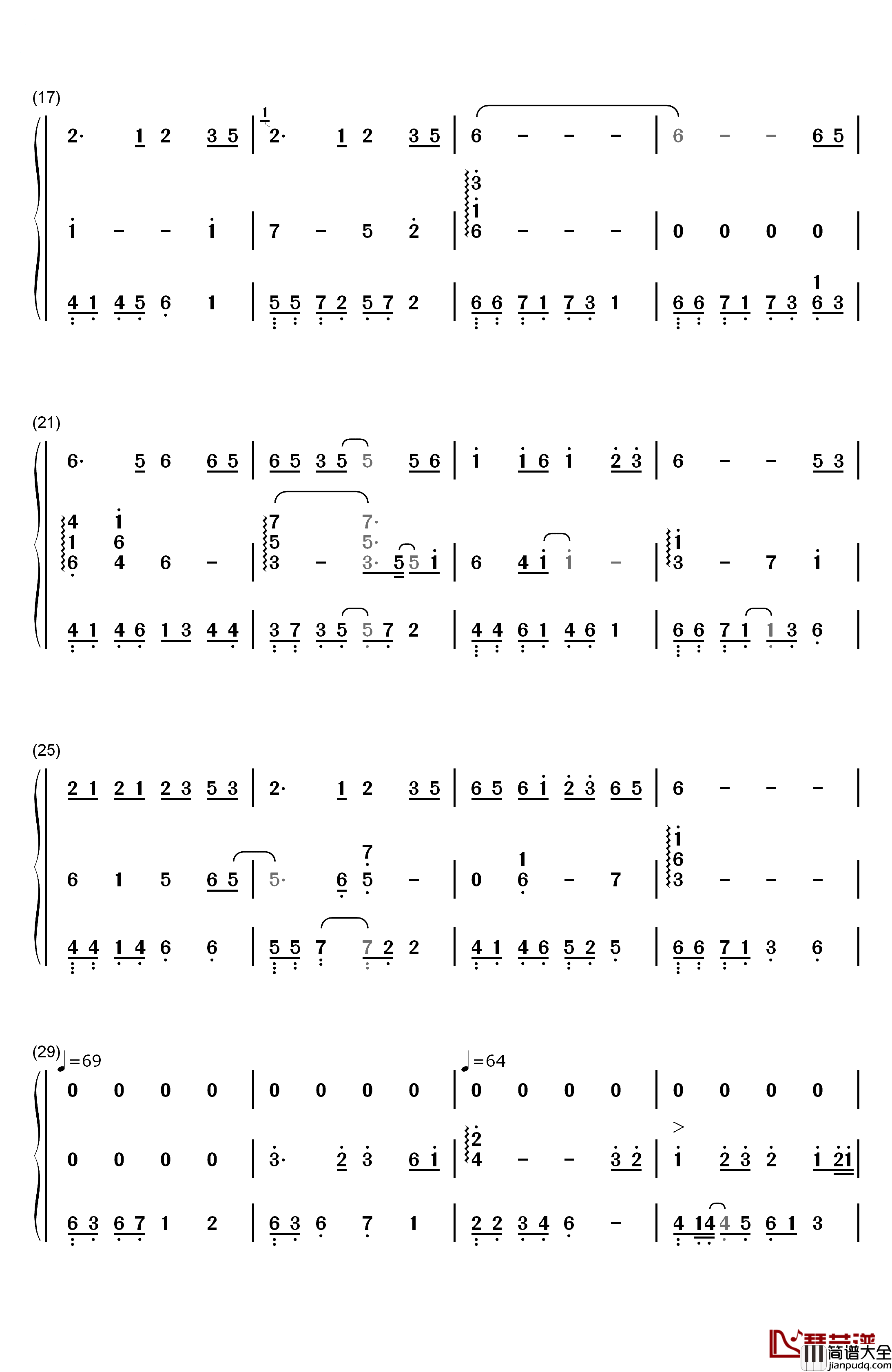 绿野仙踪钢琴简谱_数字双手_陈悦_马克