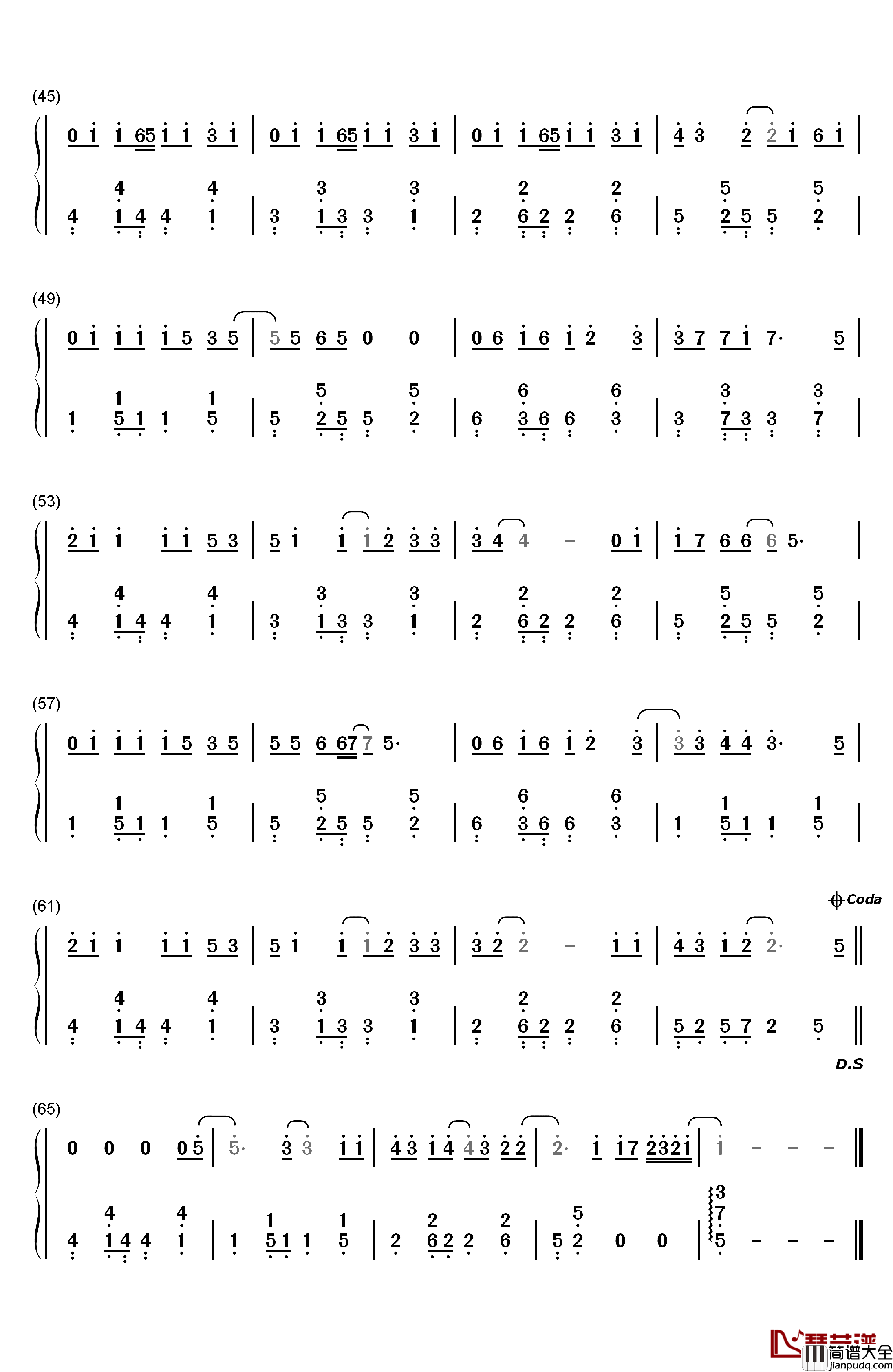 一起老去钢琴简谱_数字双手_薛凯琪