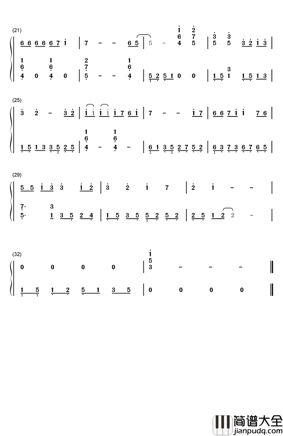 勇气百分百钢琴简谱_数字双手_光GENJI