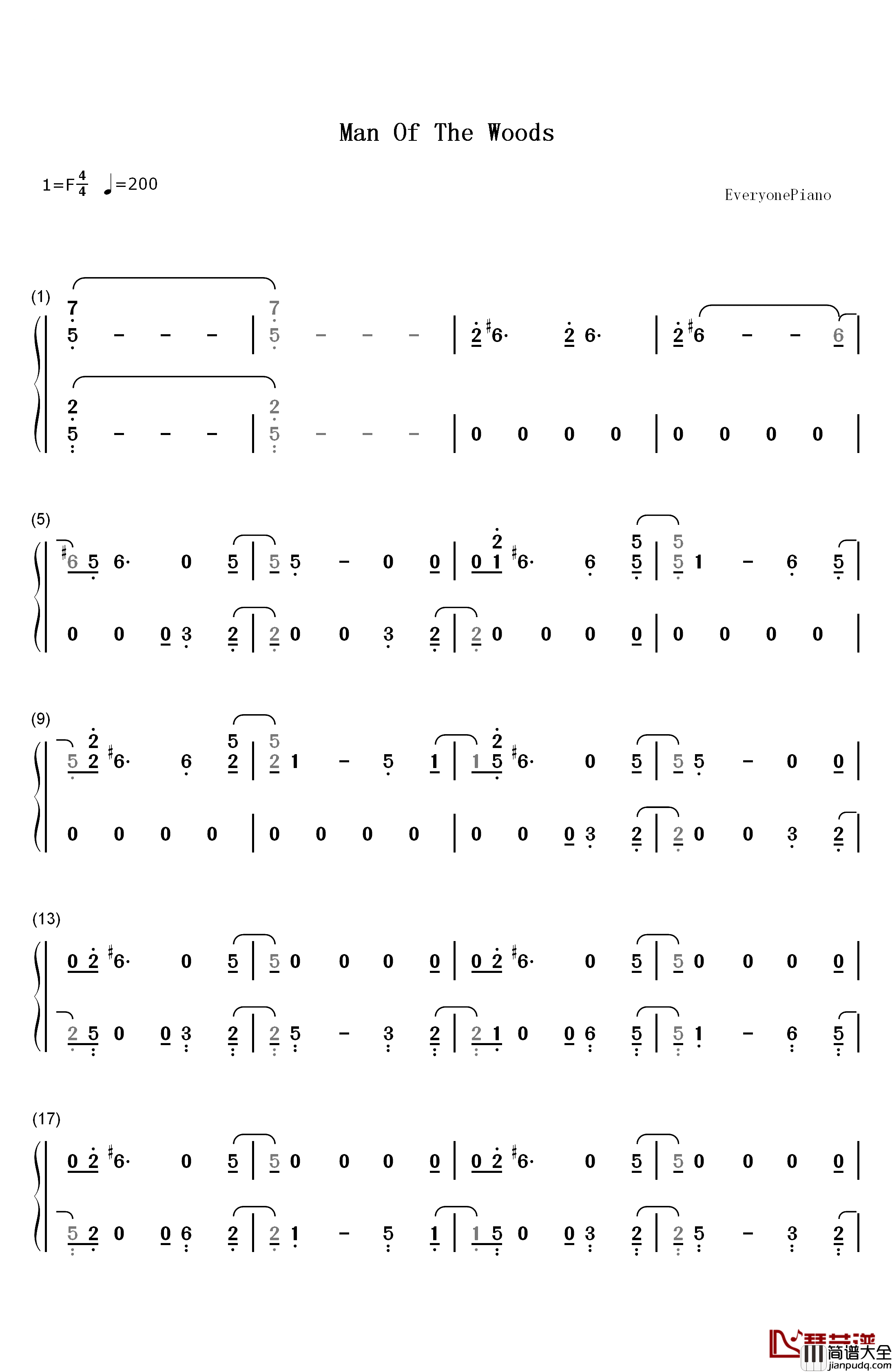 Man_Of_The_Woods钢琴简谱_数字双手_Justin_Timberlake