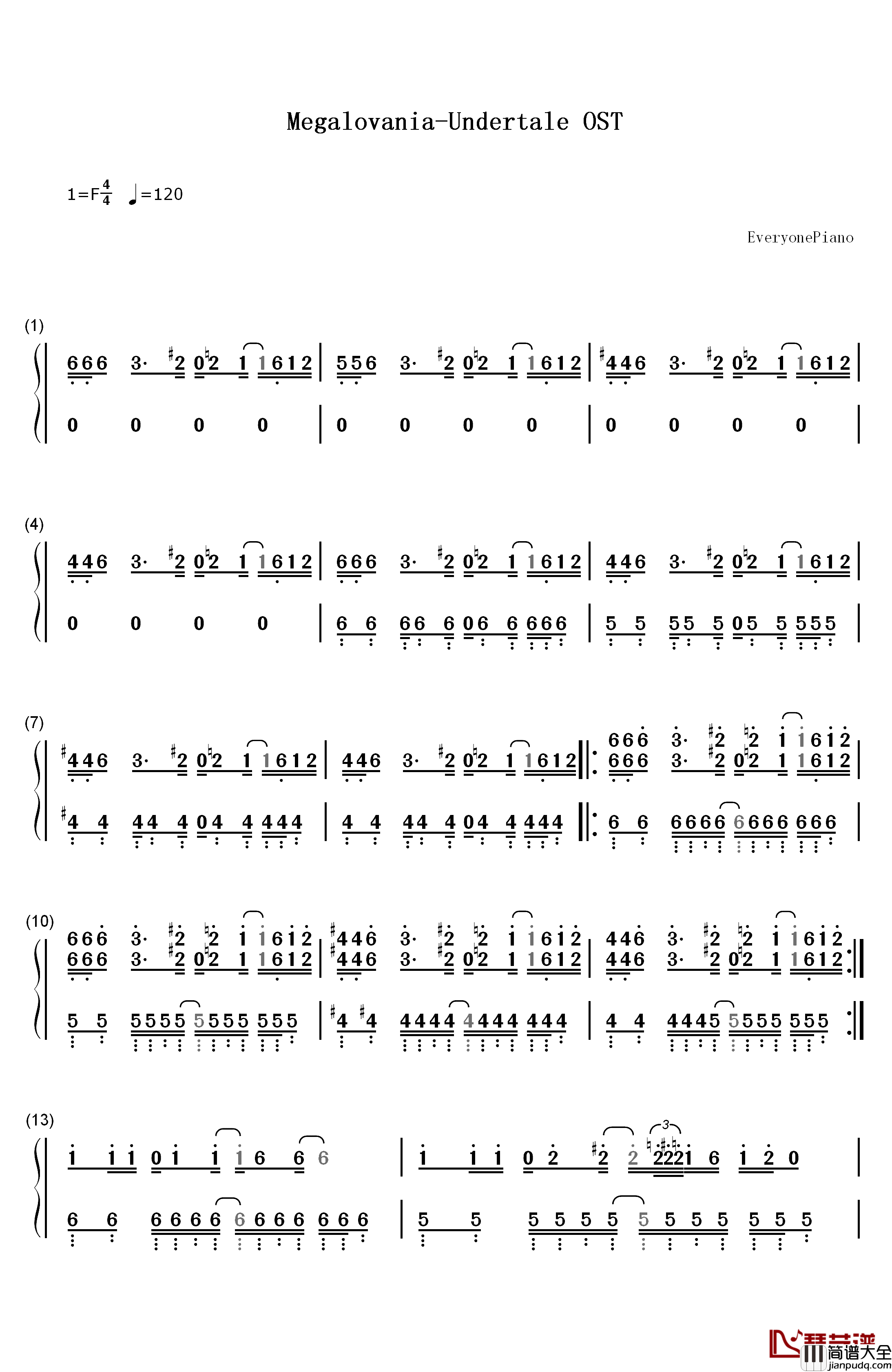 Megalovania钢琴简谱_数字双手_Toby_Fox