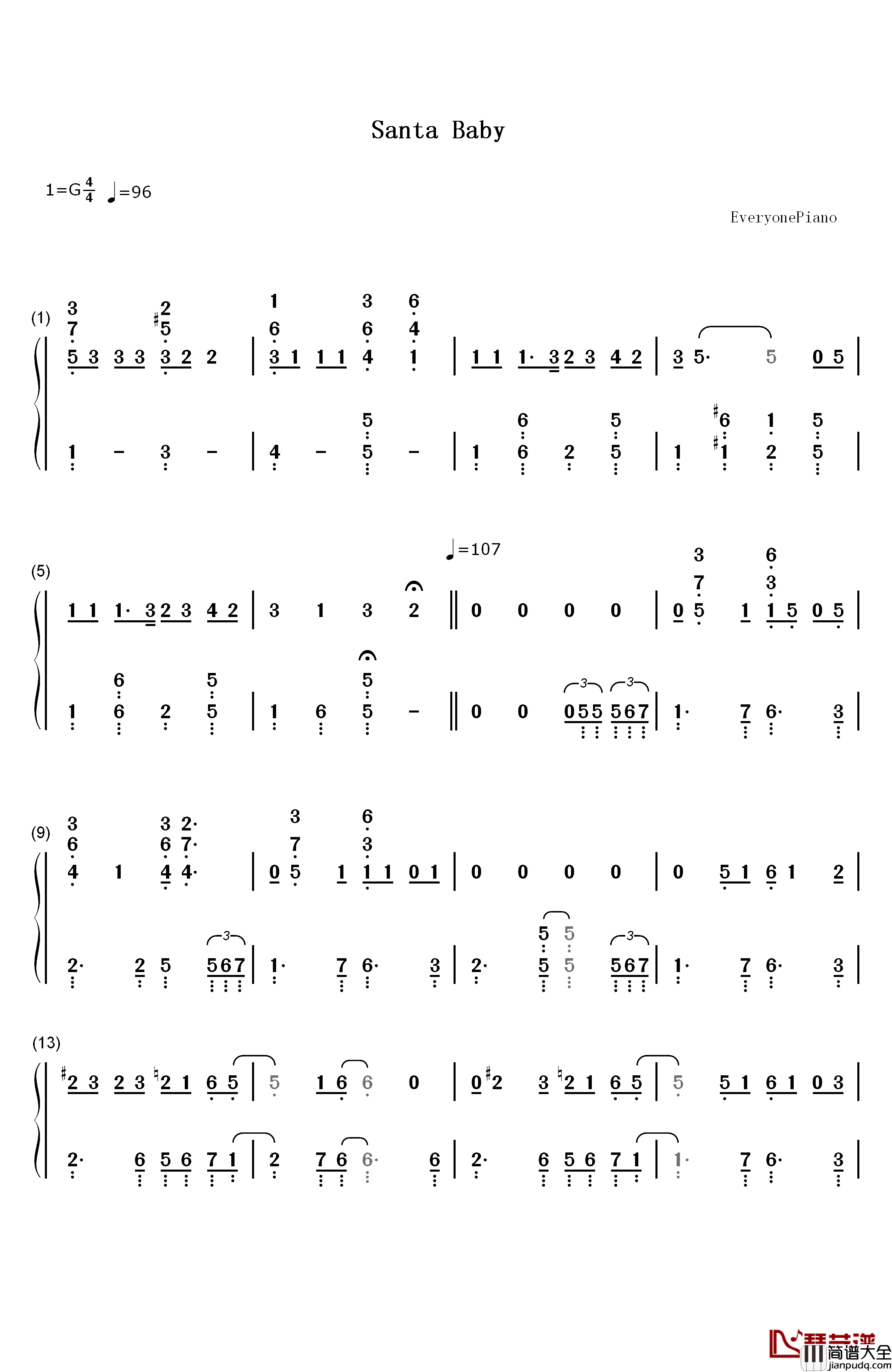 Santa_Baby钢琴简谱_数字双手_Eartha_Kitt