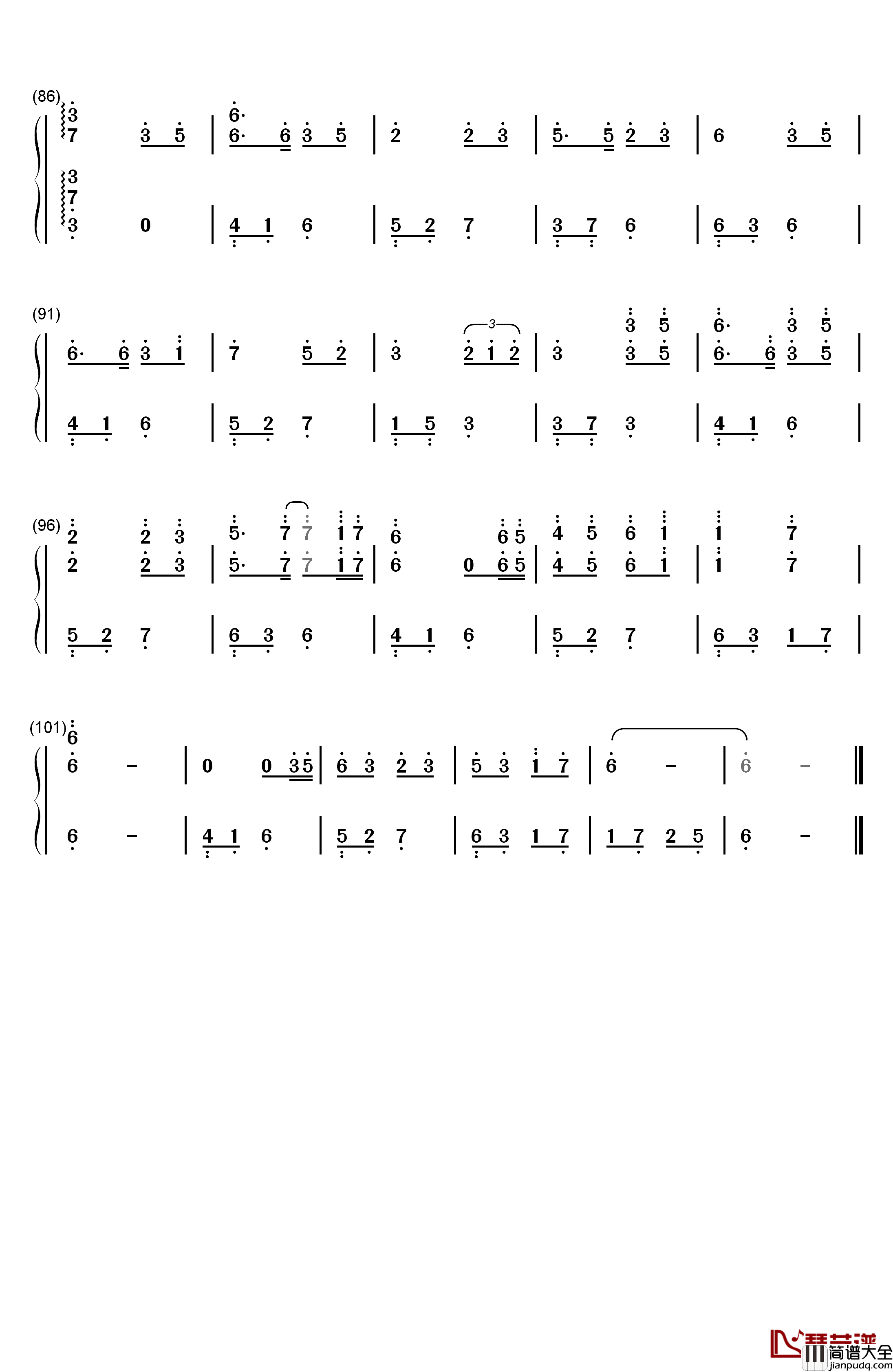 一生只爱一人钢琴简谱_数字双手_V.K克