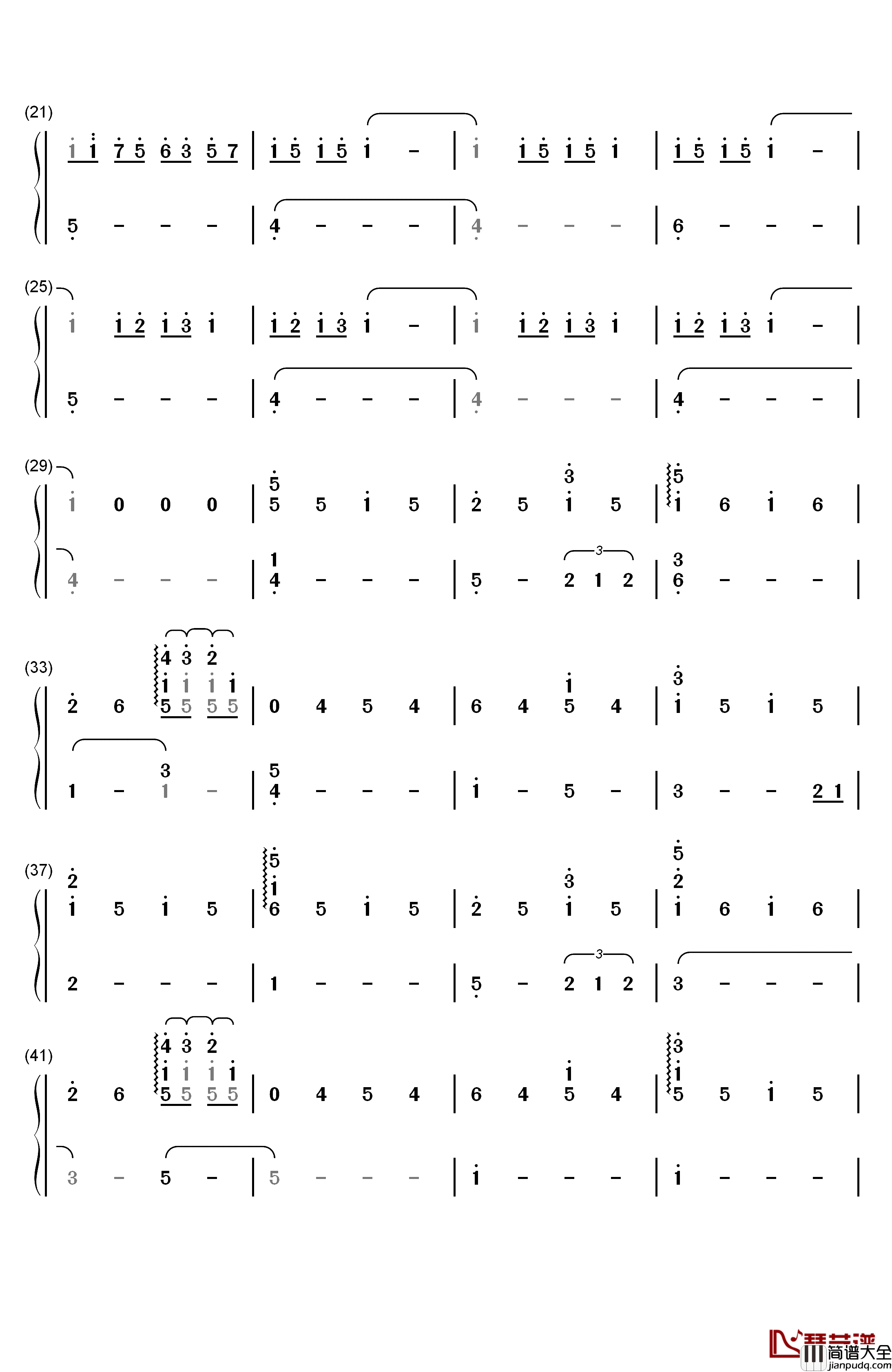 三葉のテーマ钢琴简谱_数字双手_RADWIMPS