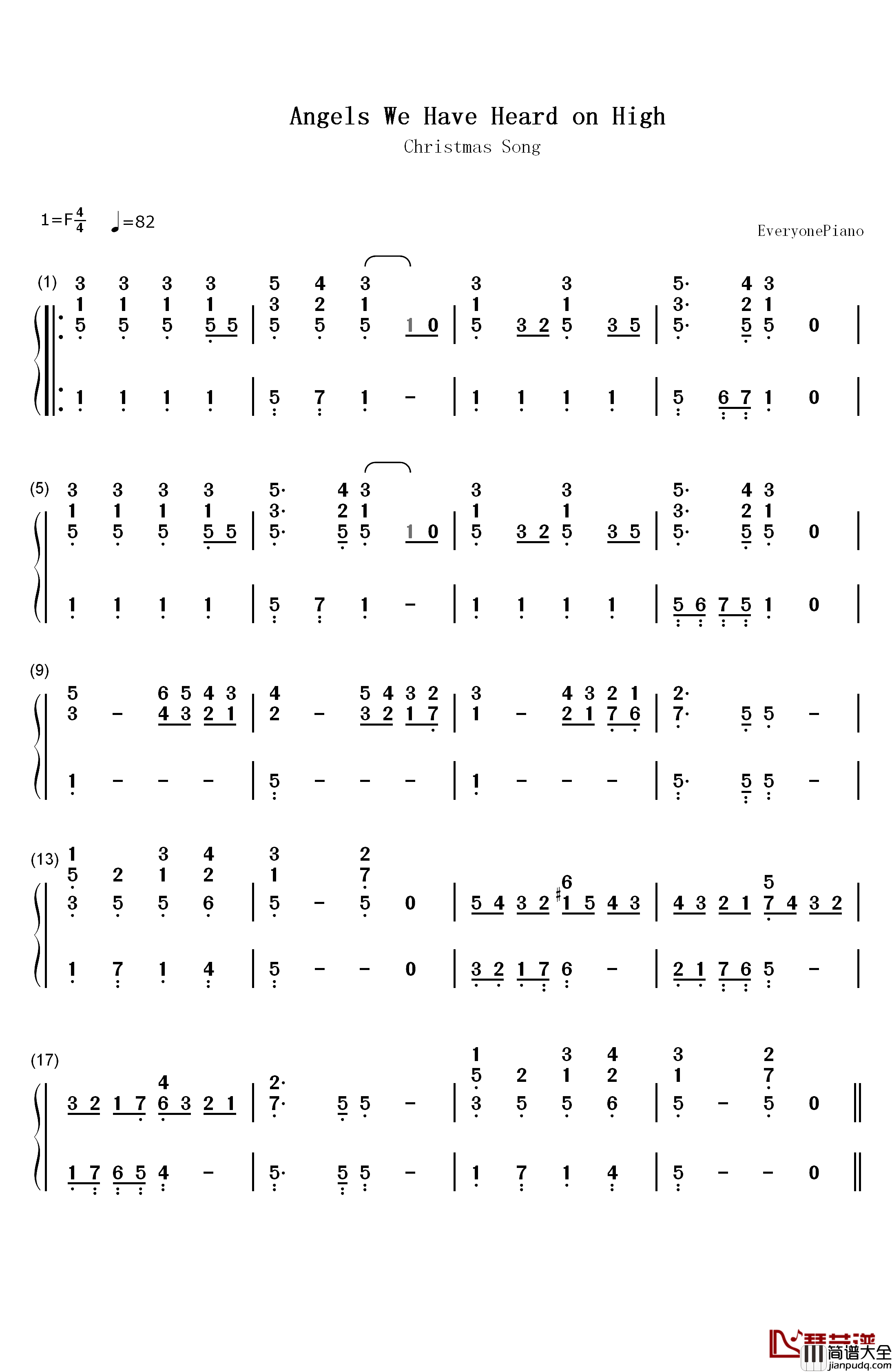 圣诞歌曲_钢琴简谱_数字双手_未知