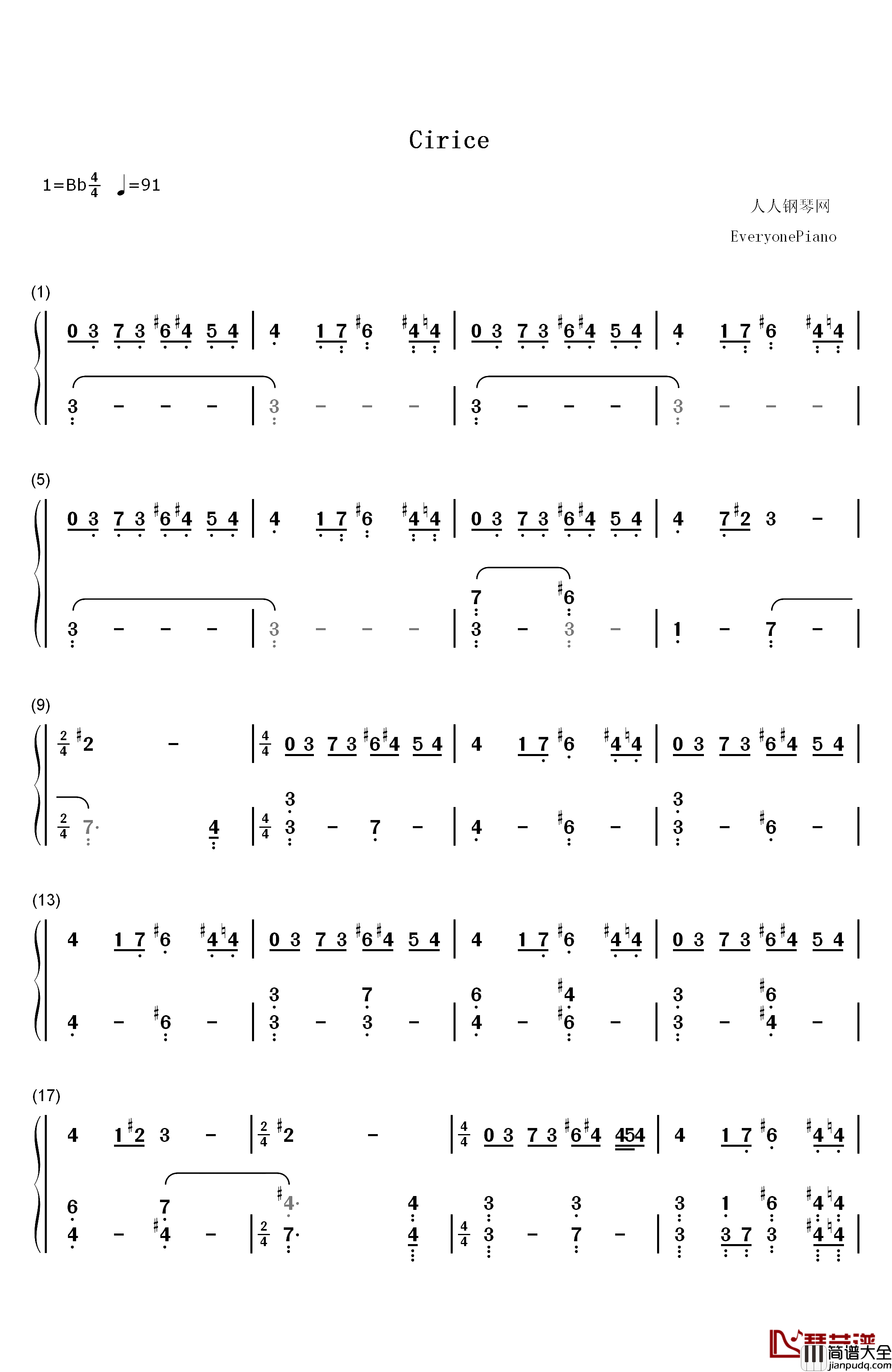 Cirice钢琴简谱_数字双手_Ghost