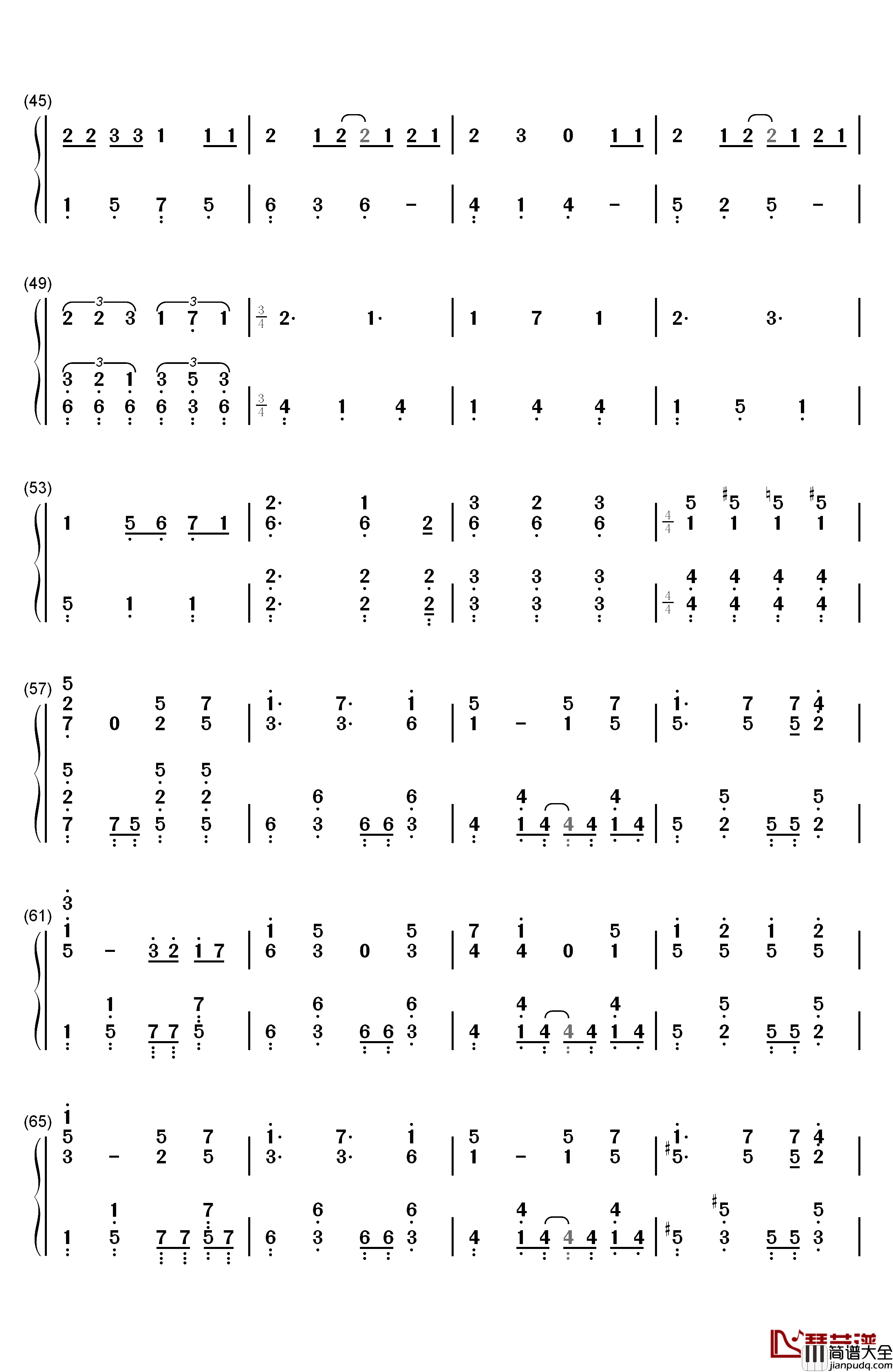 天ノ弱钢琴简谱_数字双手_GUMI