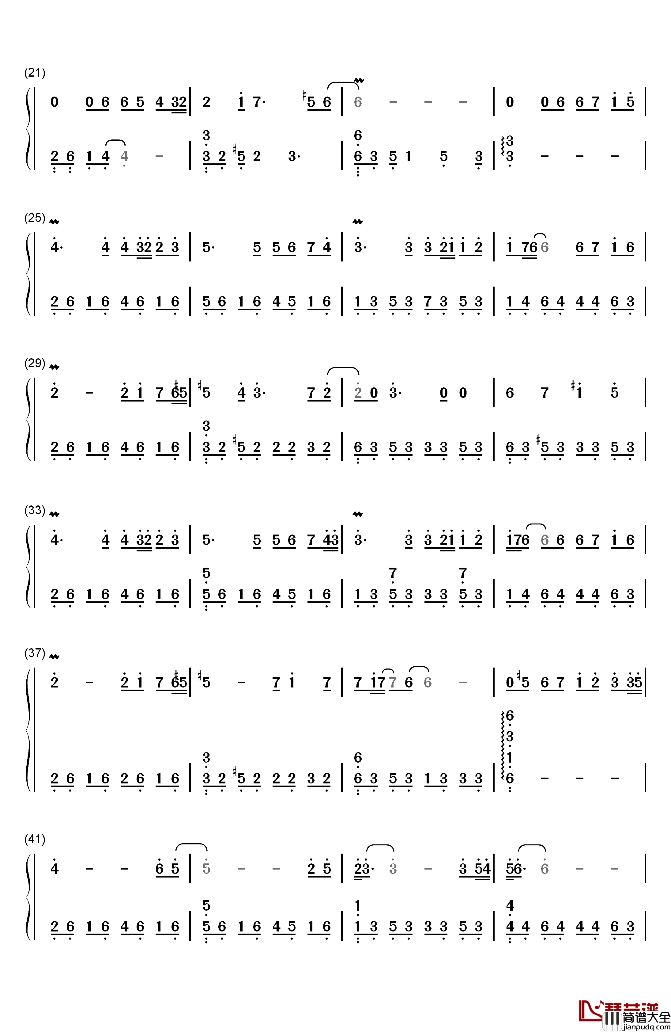 流着泪说分手钢琴简谱_数字双手_金志文