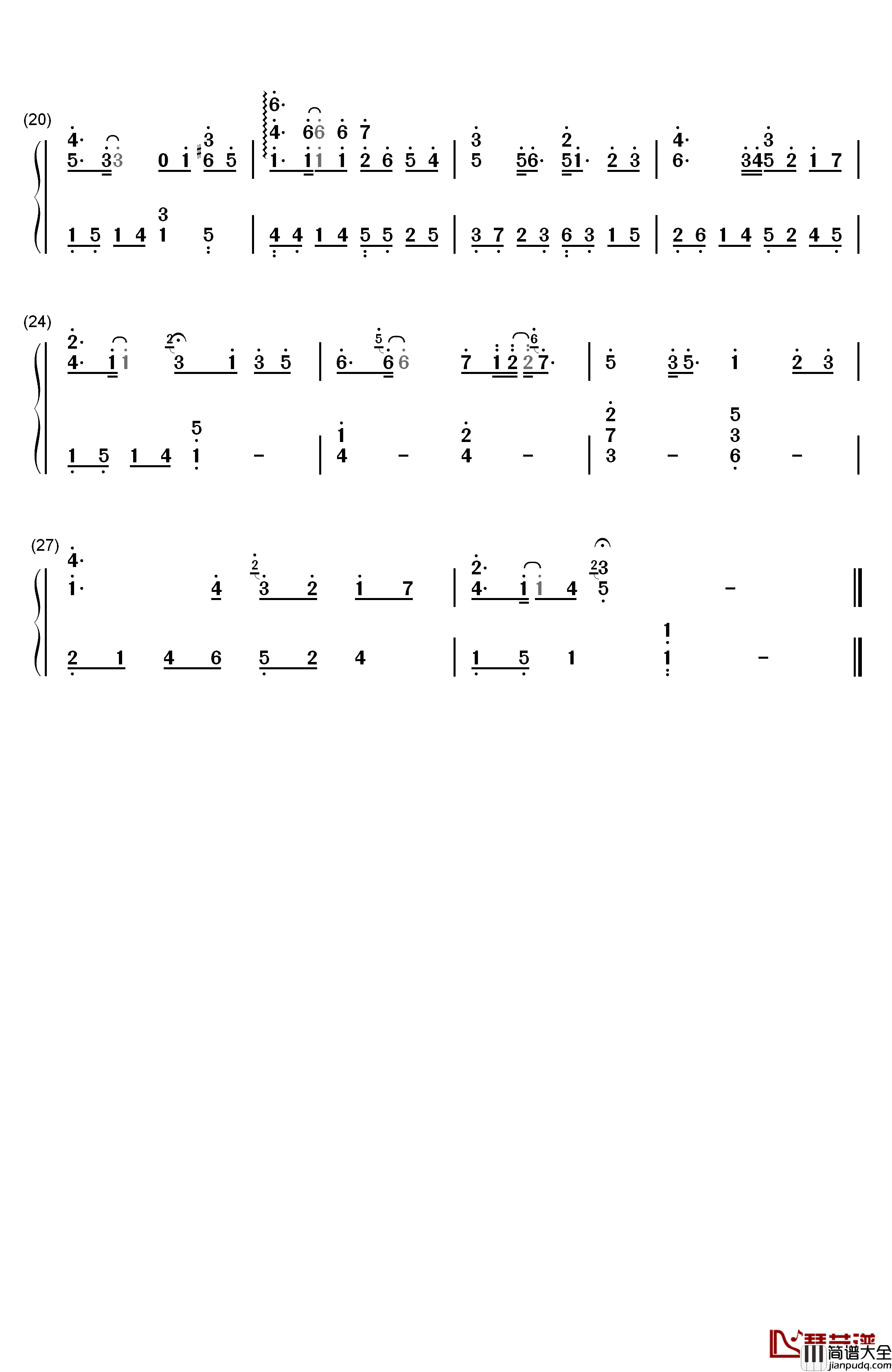 依然爱你钢琴简谱_数字双手_王力宏