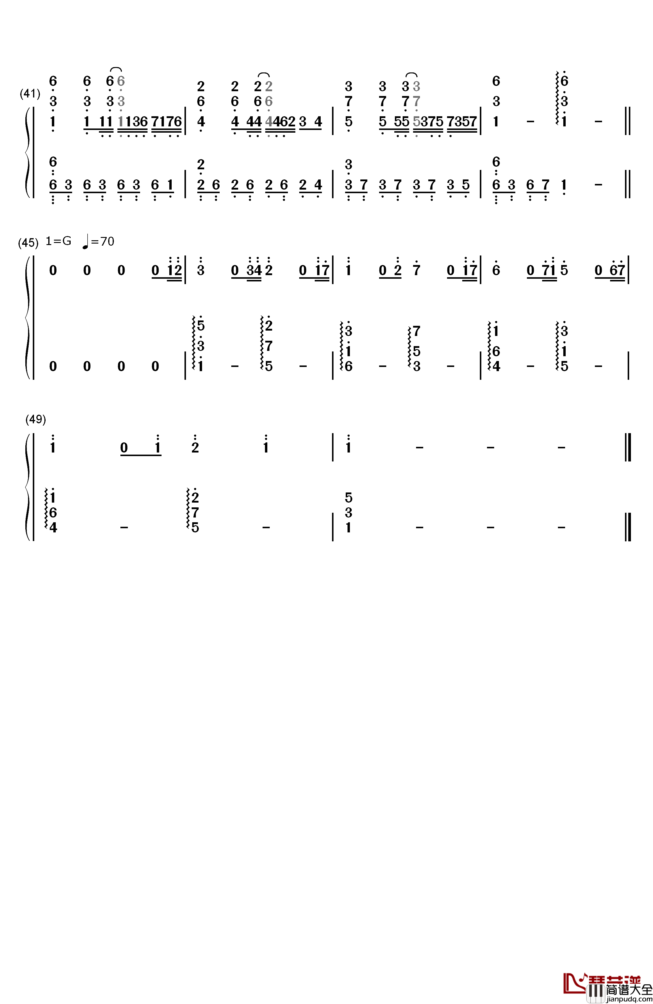 夏末晴雨时钢琴简谱_数字双手_初学者_