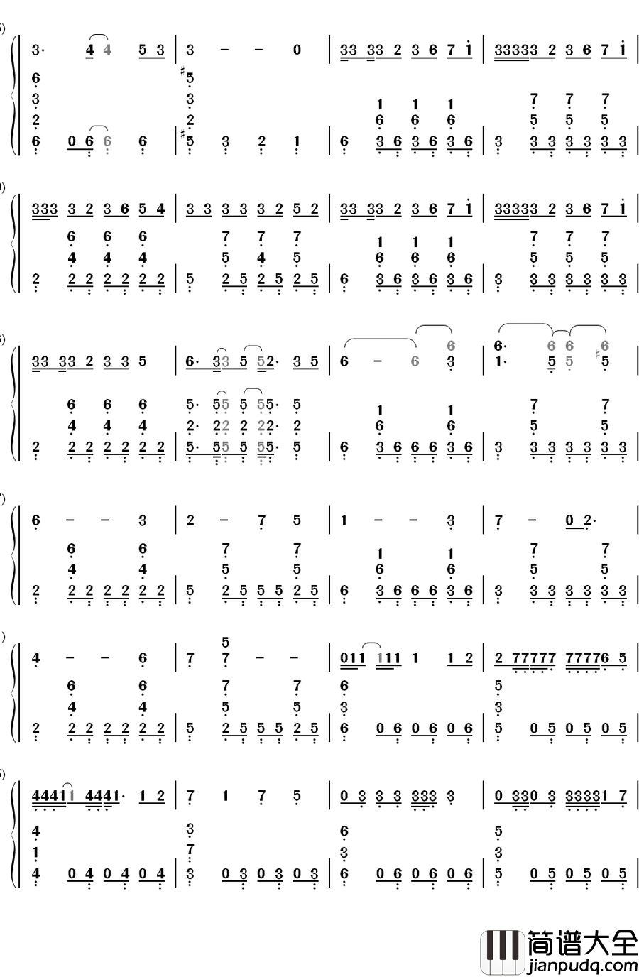 左右_钢琴简谱_数字双手_初音未来