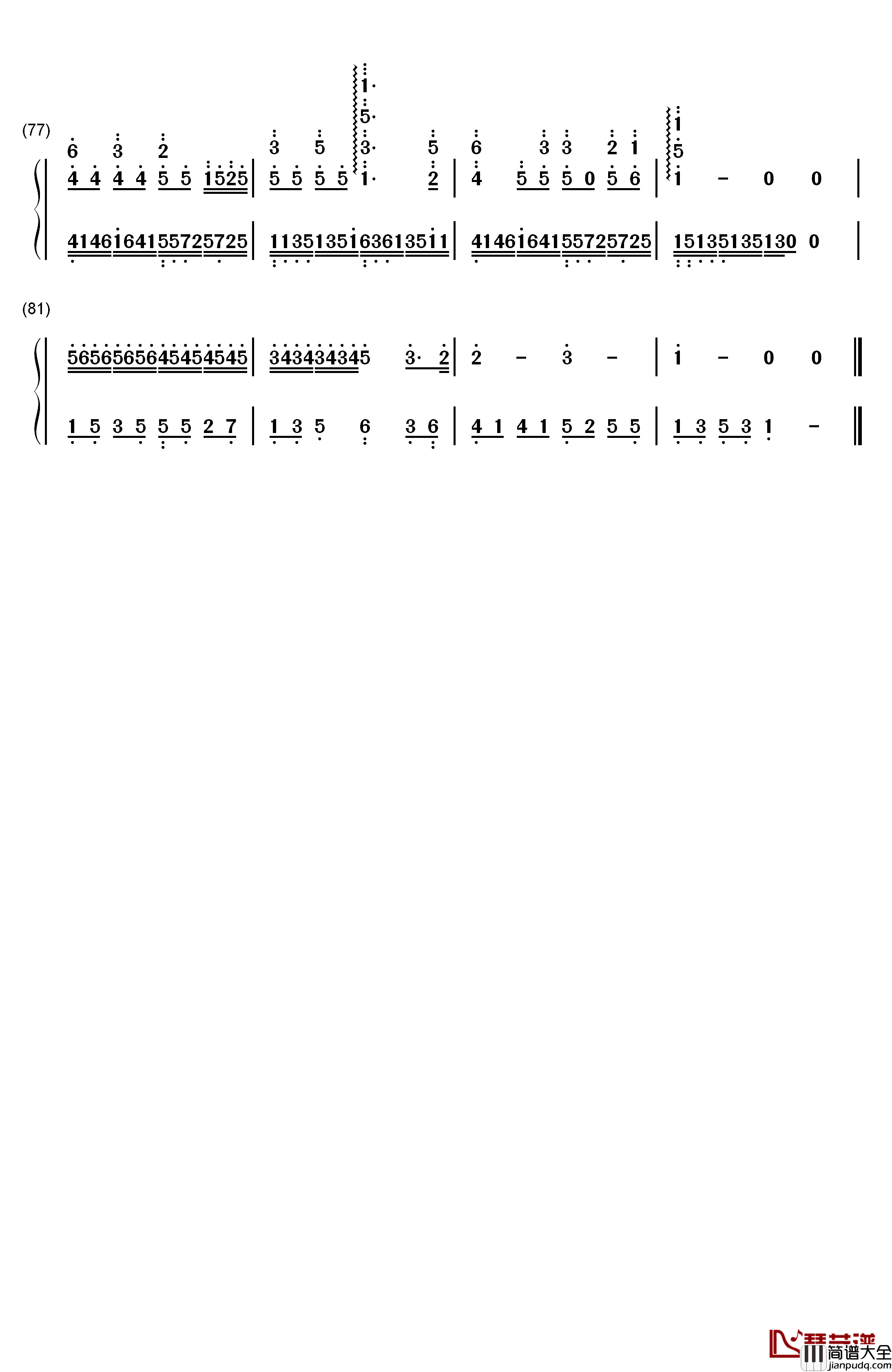 娃娃脸钢琴简谱_数字双手_后弦