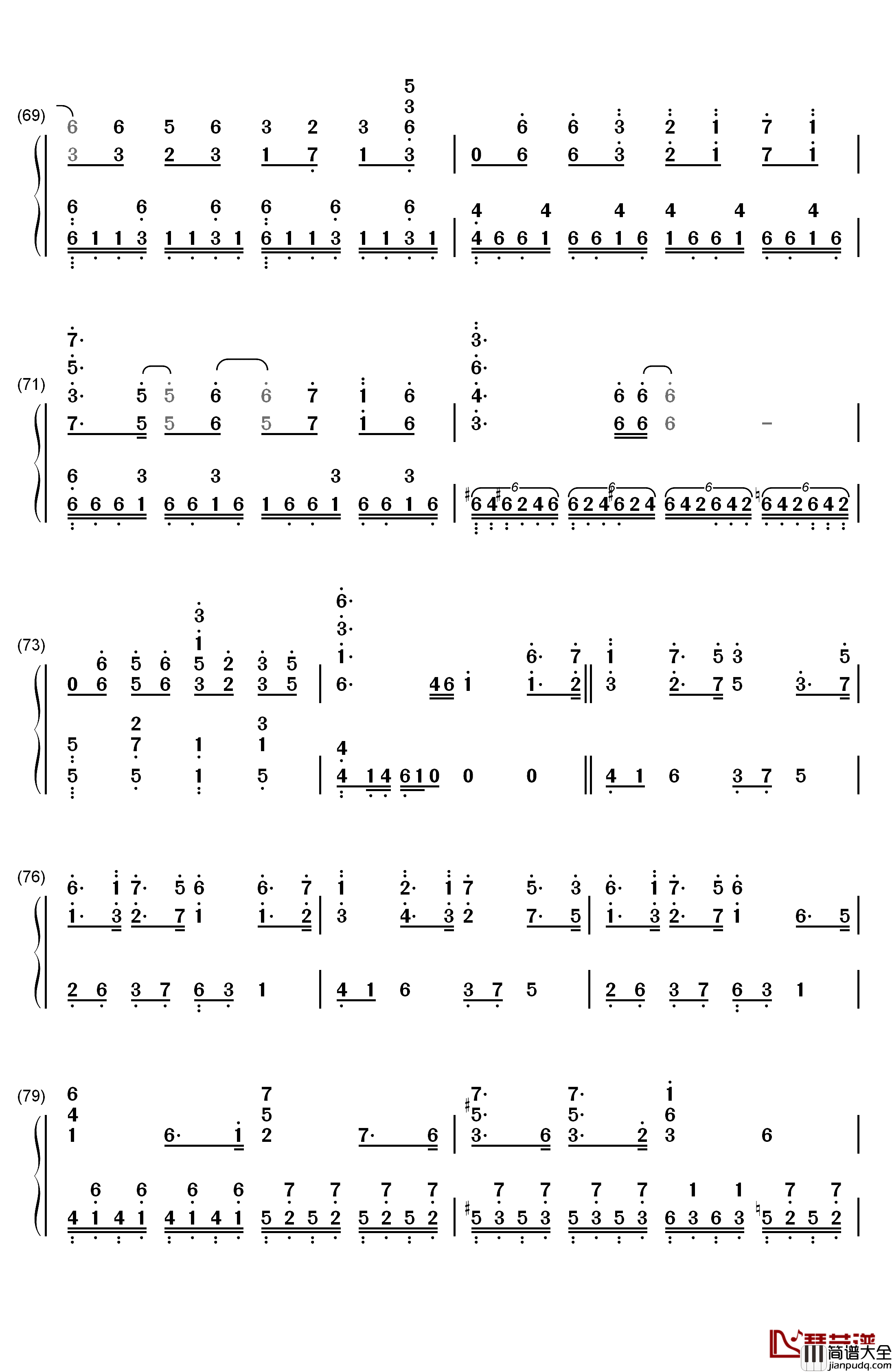 吹雪钢琴简谱_数字双手_西泽幸奏