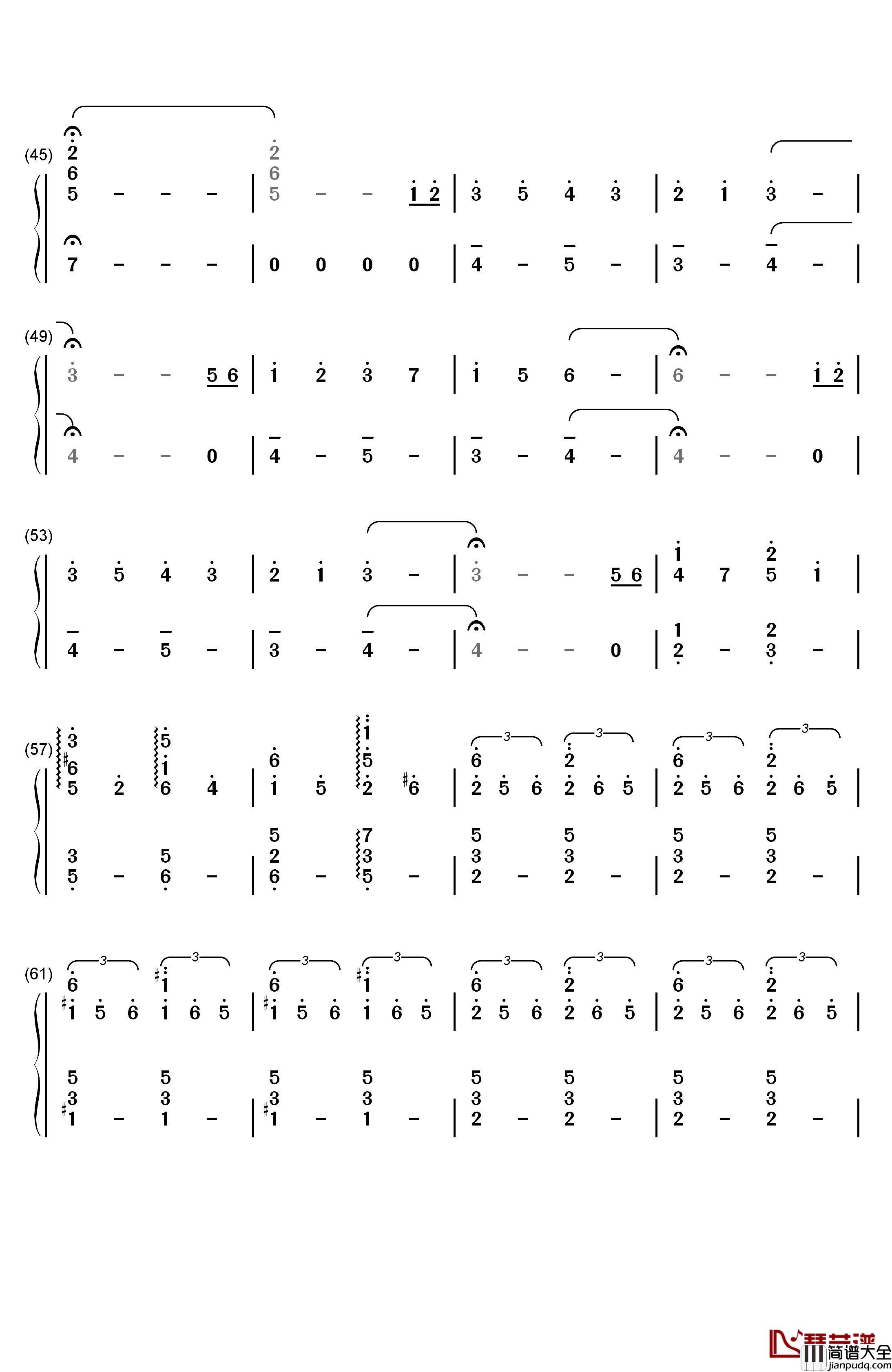 三葉のテーマ钢琴简谱_数字双手_RADWIMPS