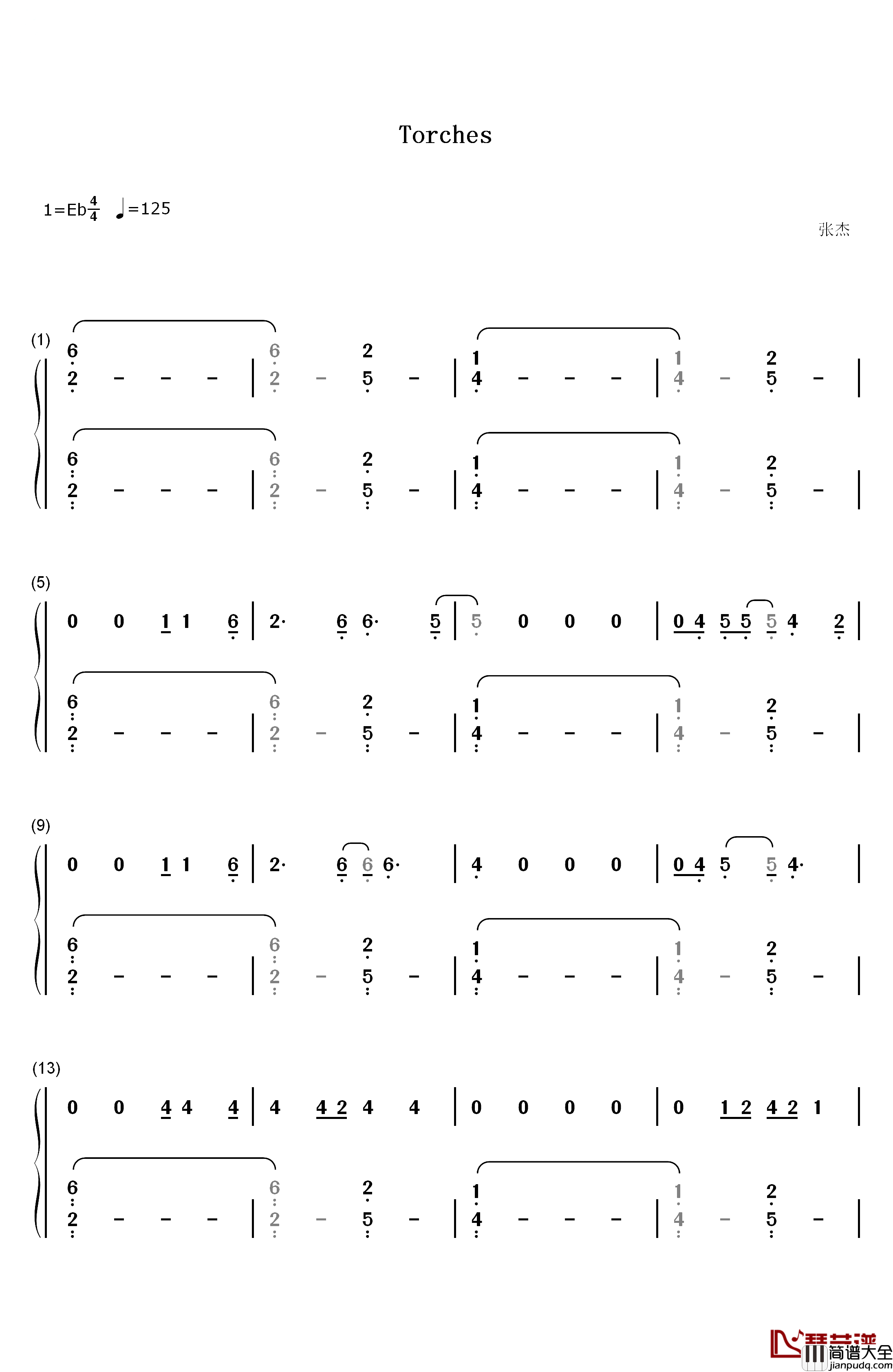 Torches钢琴简谱_数字双手_张杰