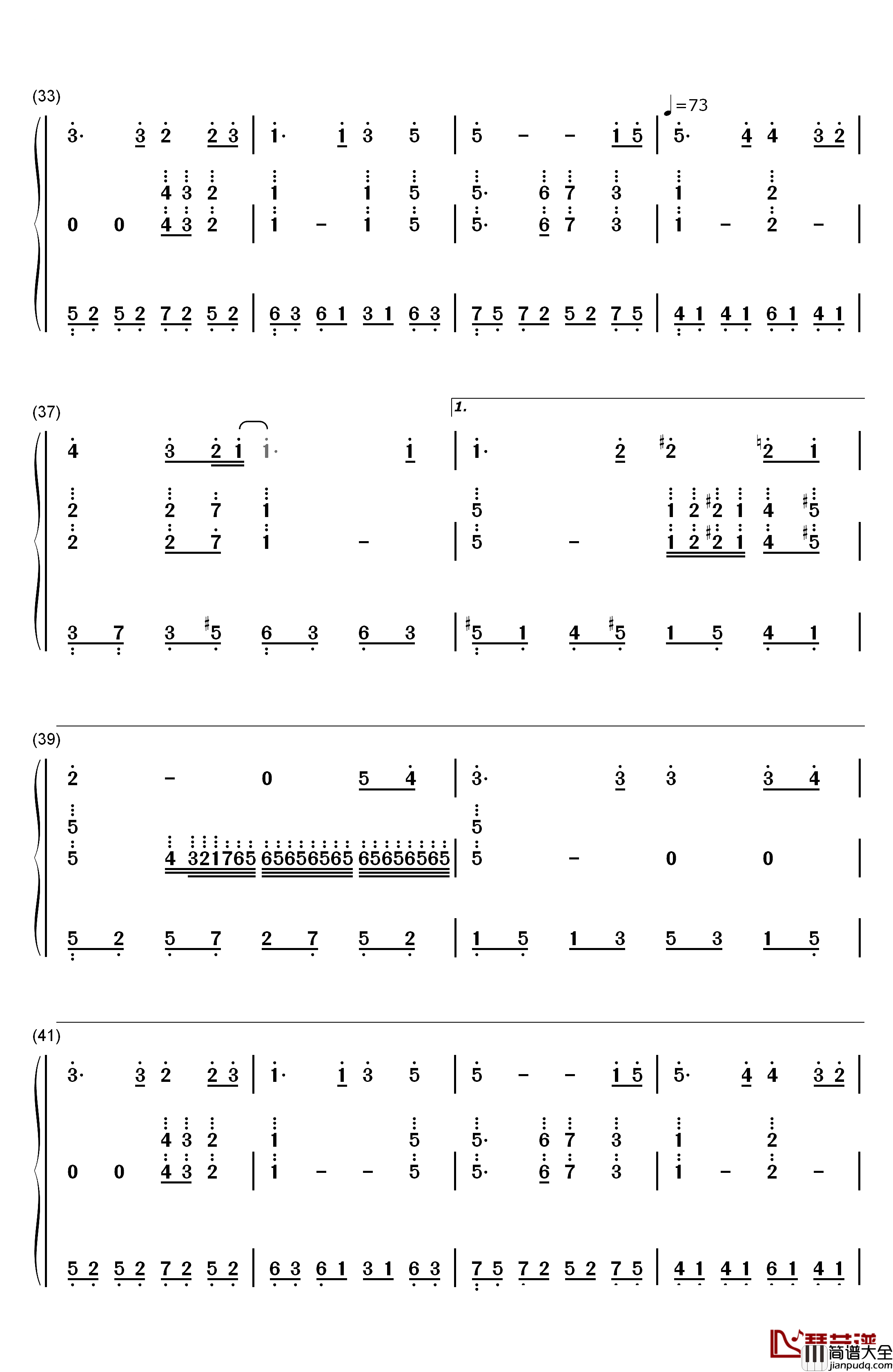 轨迹钢琴简谱_数字双手_周杰伦