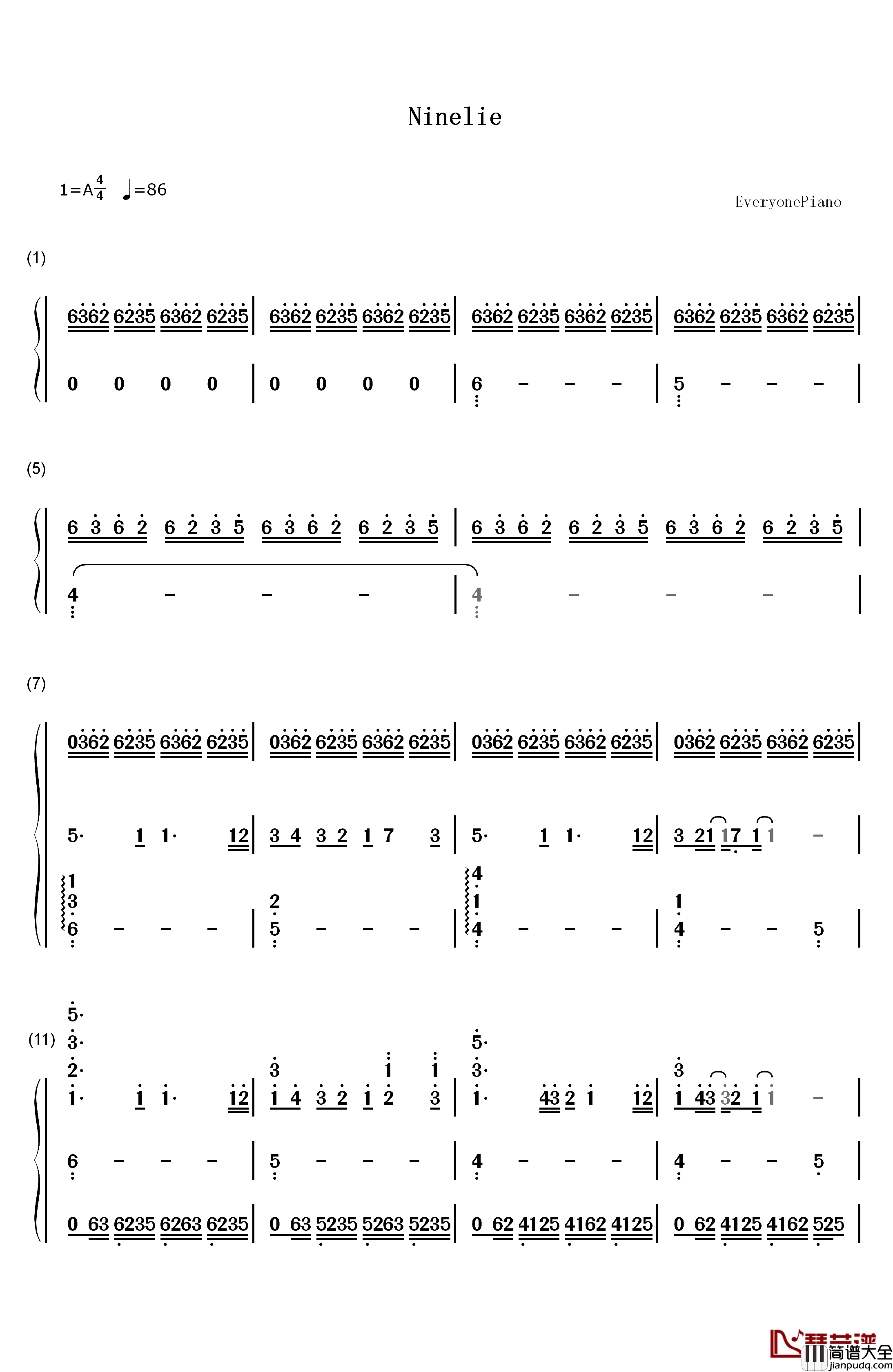 Ninelie钢琴简谱_数字双手_Aimer_with_Chelly