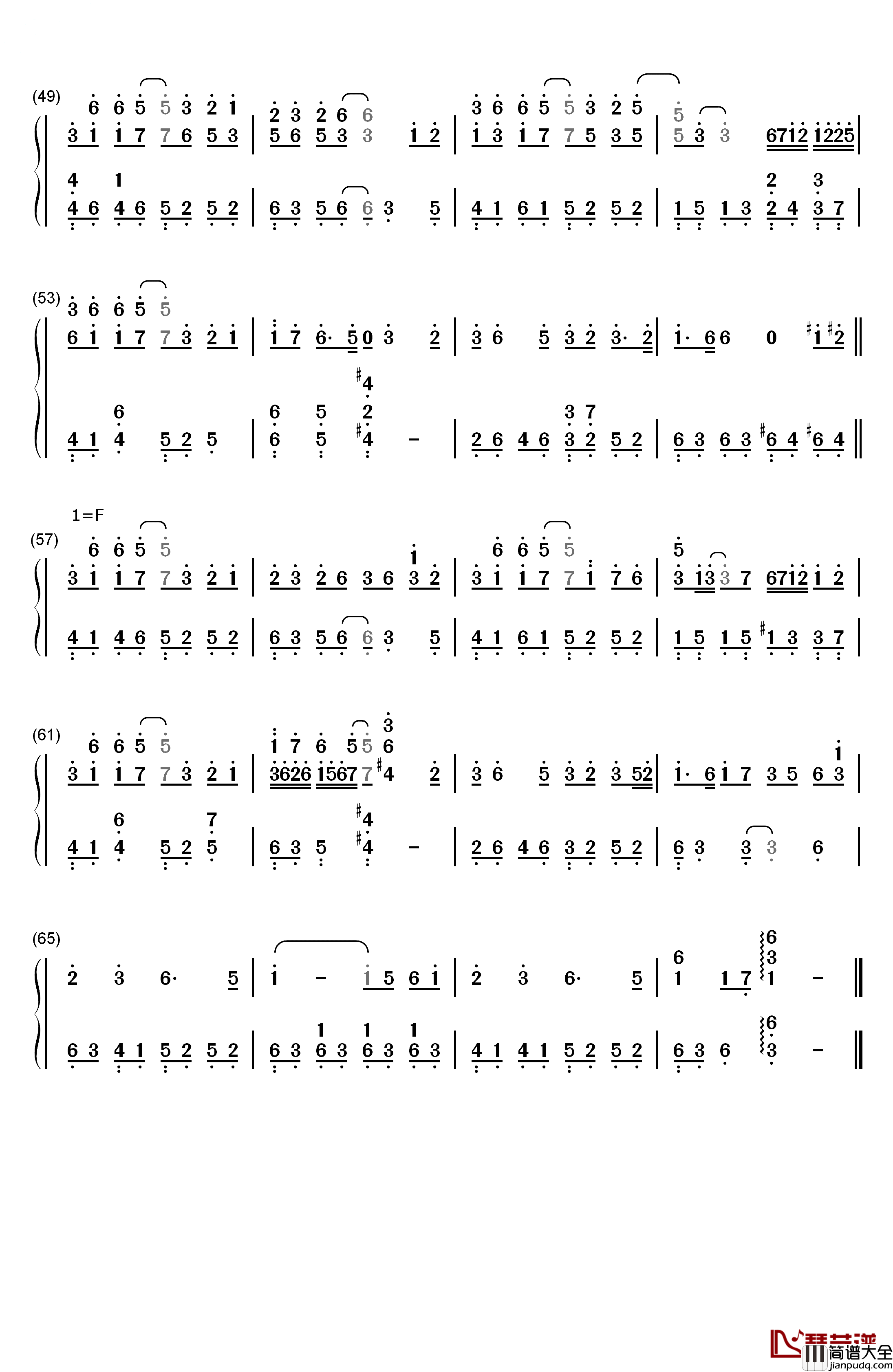 芊芊钢琴简谱_数字双手_回音哥