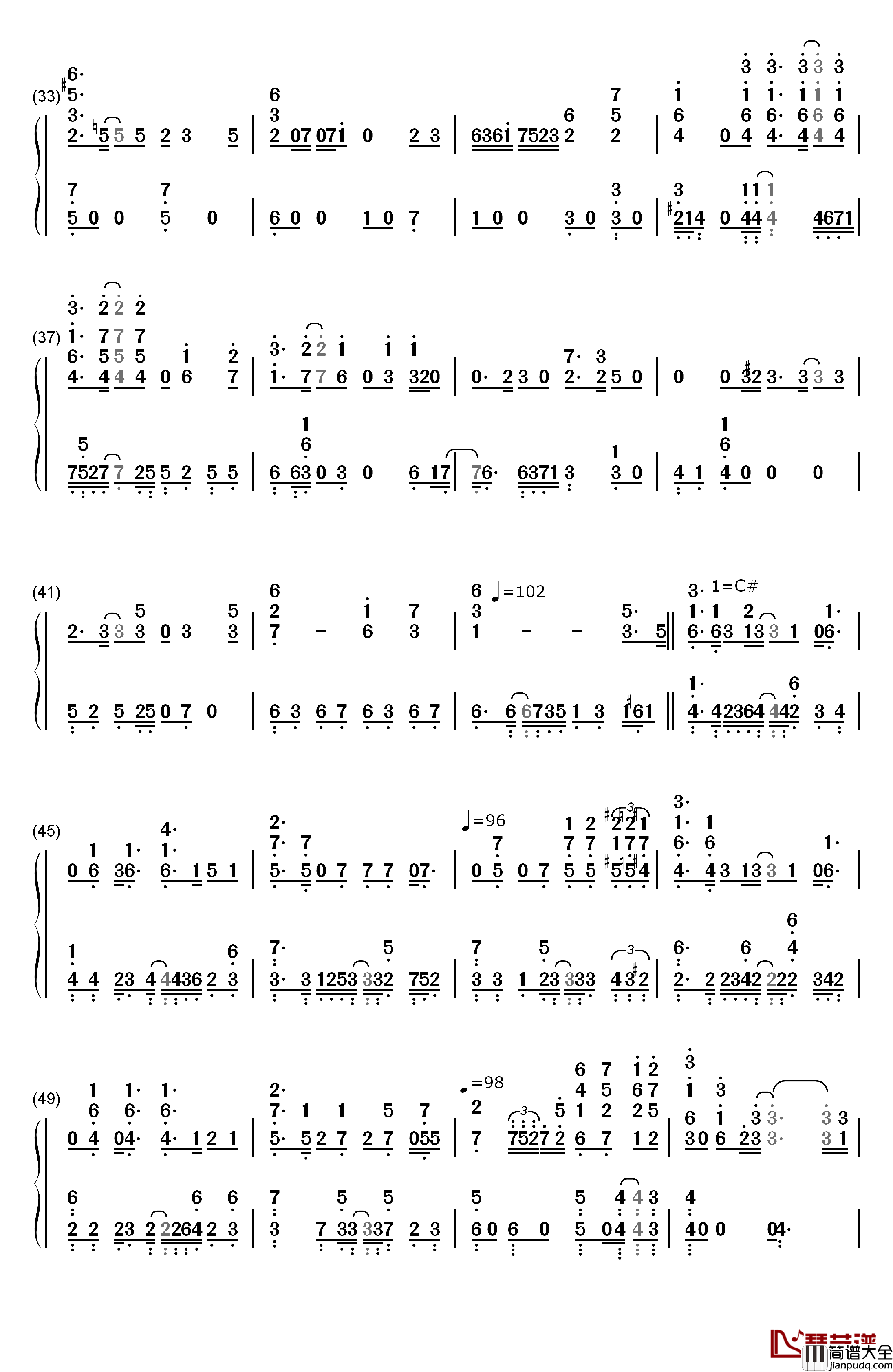 鸟之诗钢琴简谱_数字双手_Lia