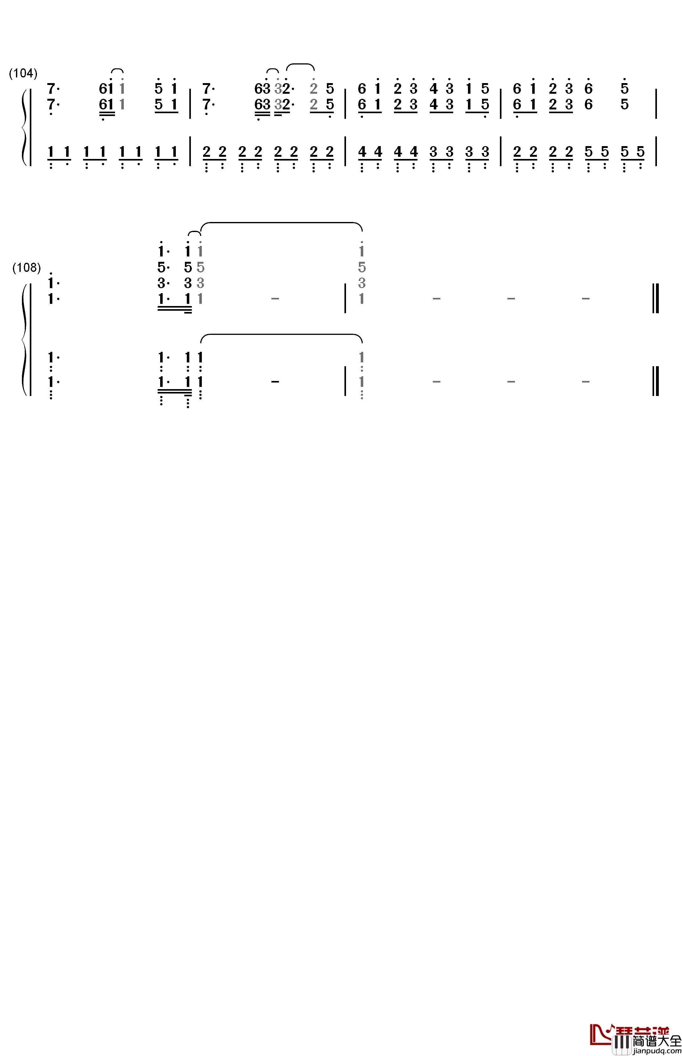 クリスマスソング钢琴简谱_数字双手_back_number