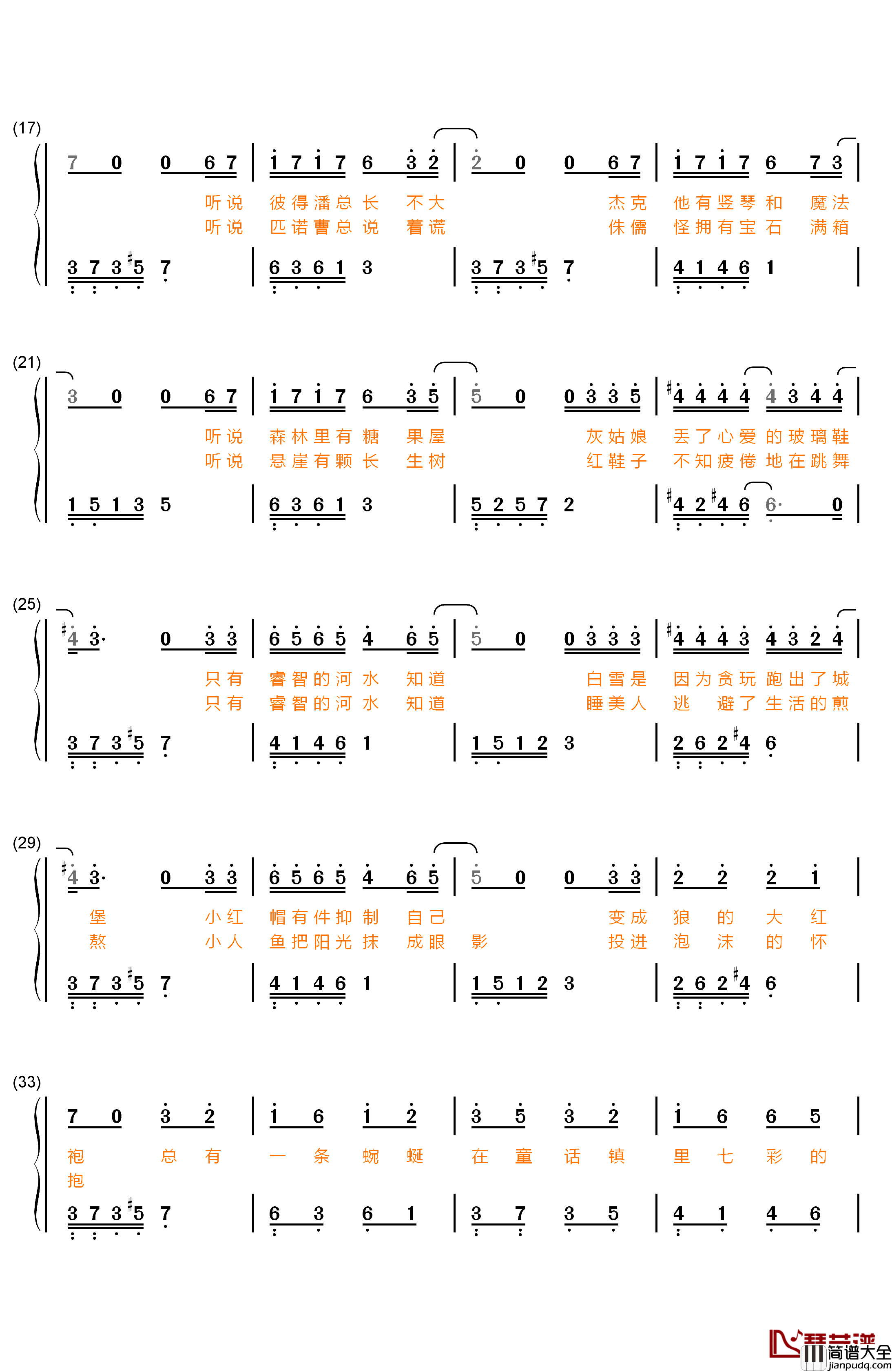 童话镇钢琴简谱_数字双手_陈一发儿