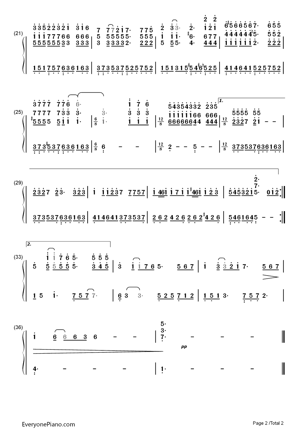 跳伞钢琴简谱_数字双手_郑秀文