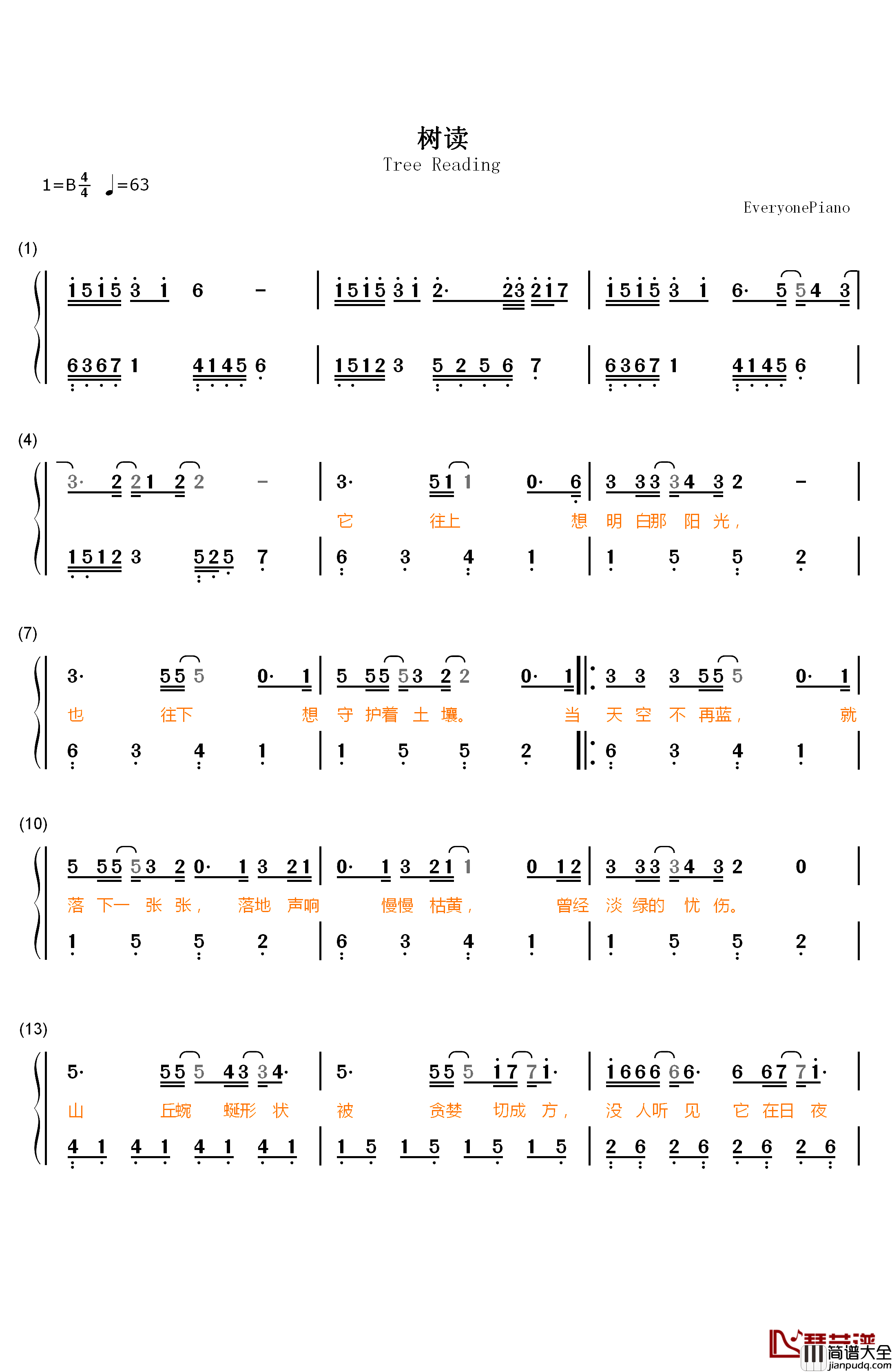 ​树读钢琴简谱_数字双手_王俊凯