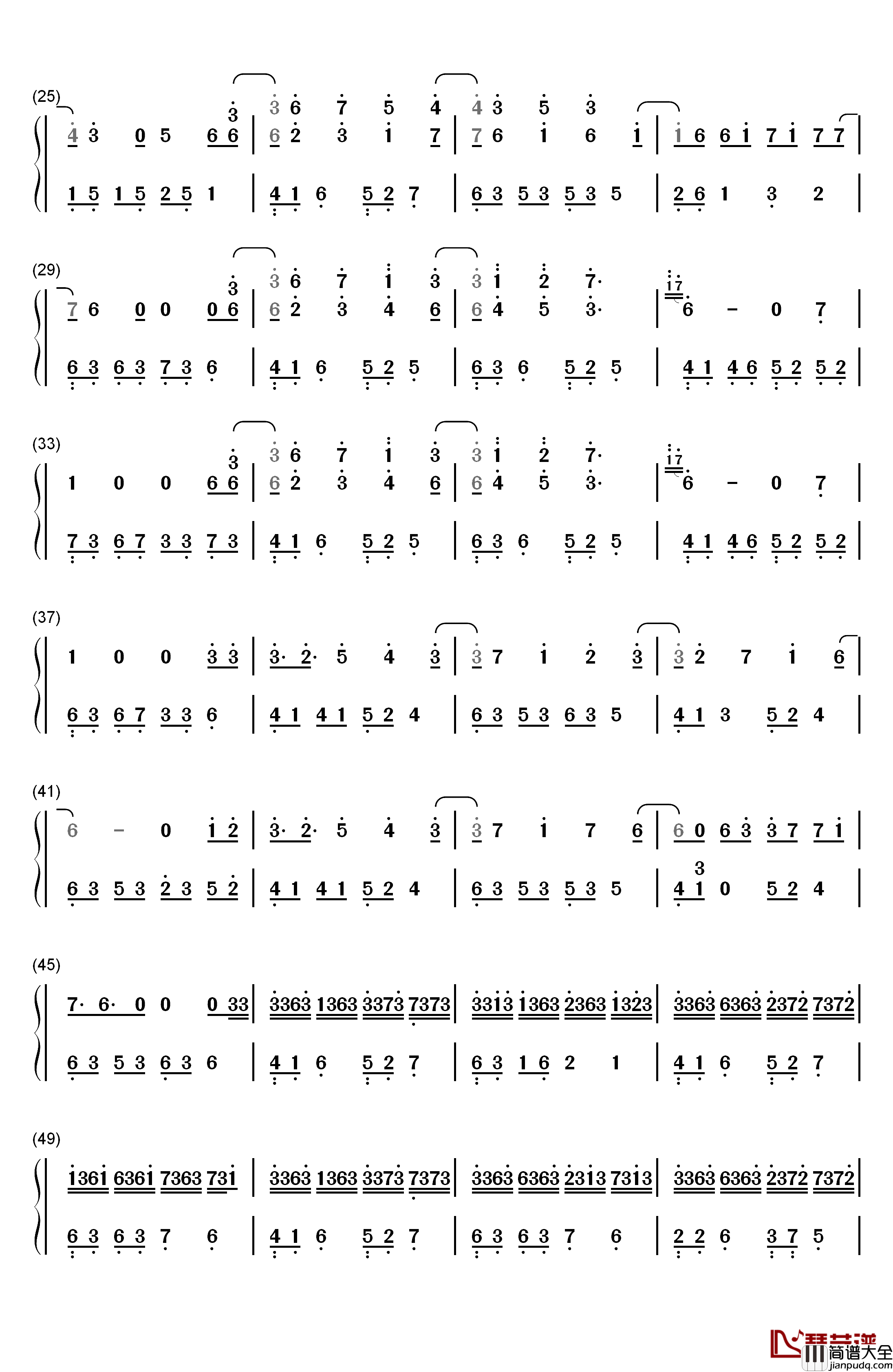 撒野钢琴简谱_数字双手_欸_61