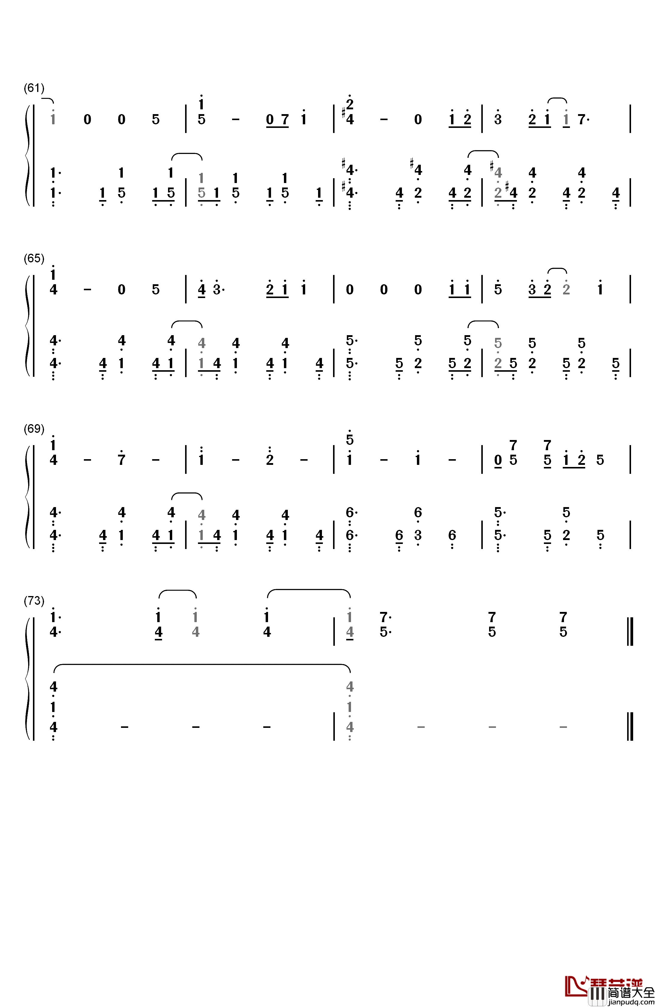 ファイター钢琴简谱_数字双手_BUMP_OF_CHICKEN