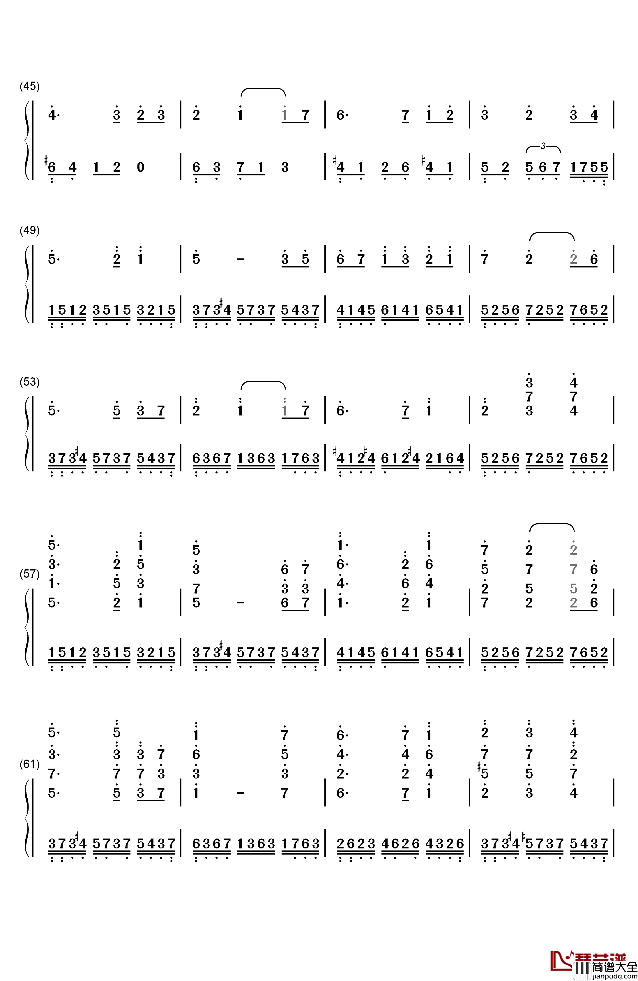 水之韵钢琴简谱_数字双手_鲜远