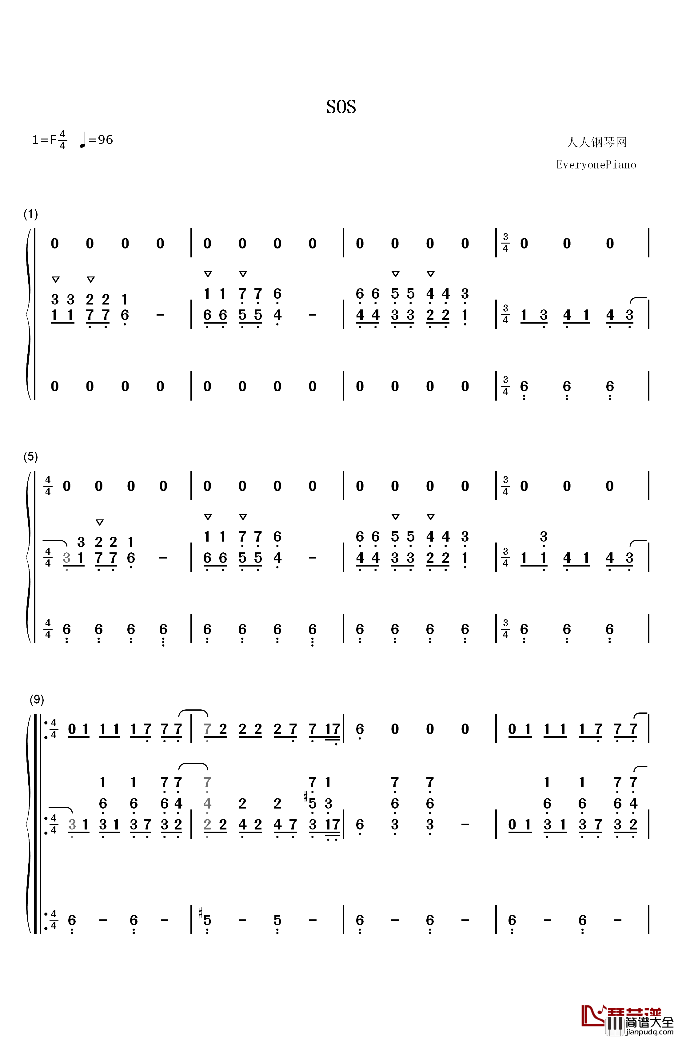 SOS钢琴简谱_数字双手_Cher