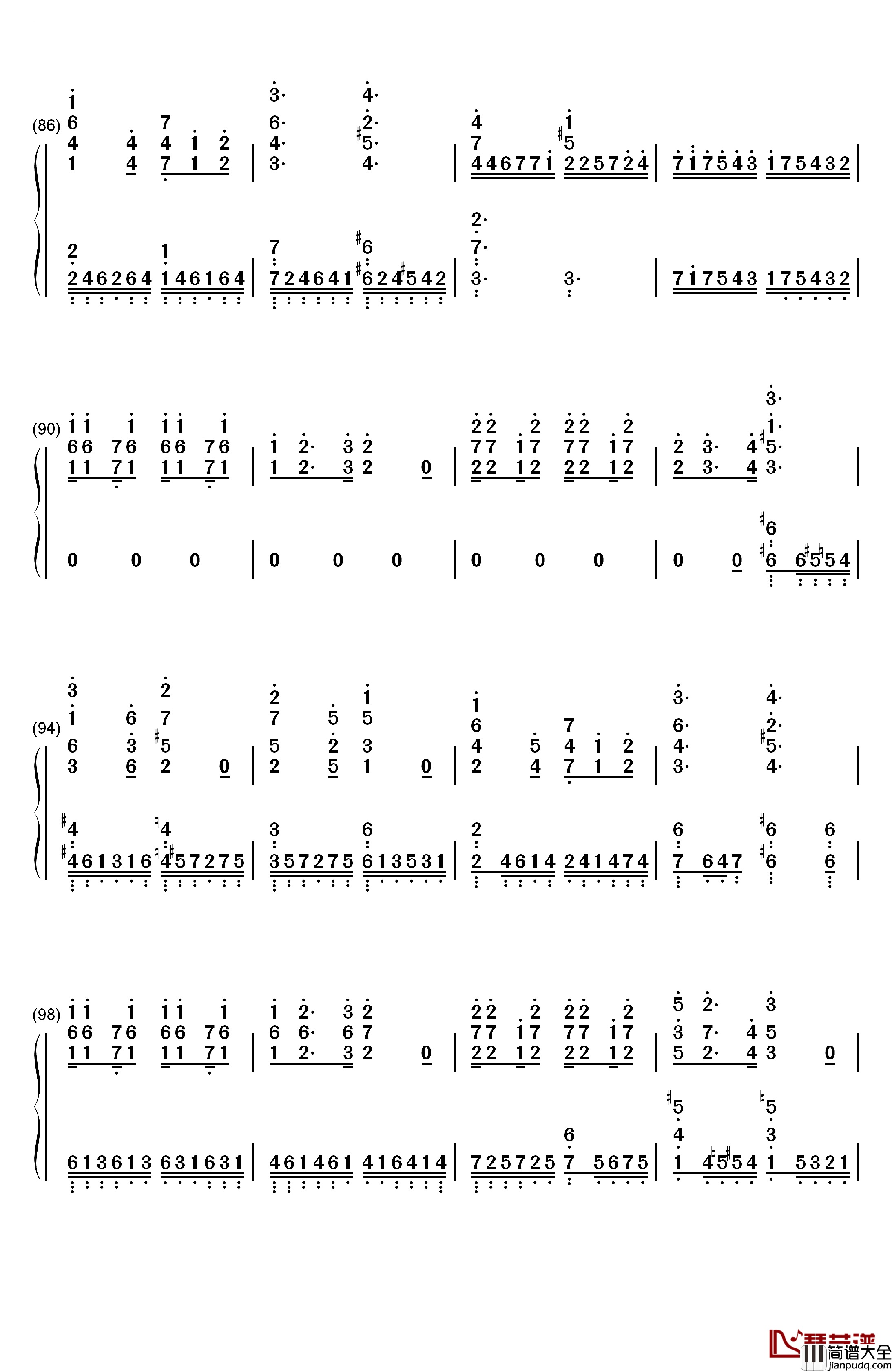 Here钢琴简谱_数字双手_JUNNA