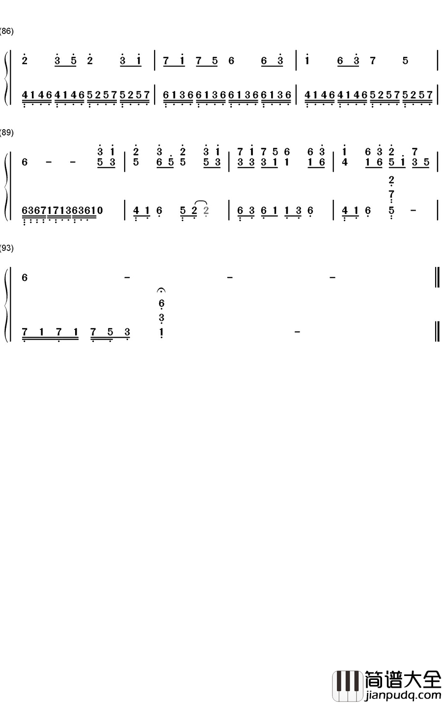 百恋歌钢琴简谱_数字双手_高杉さと美