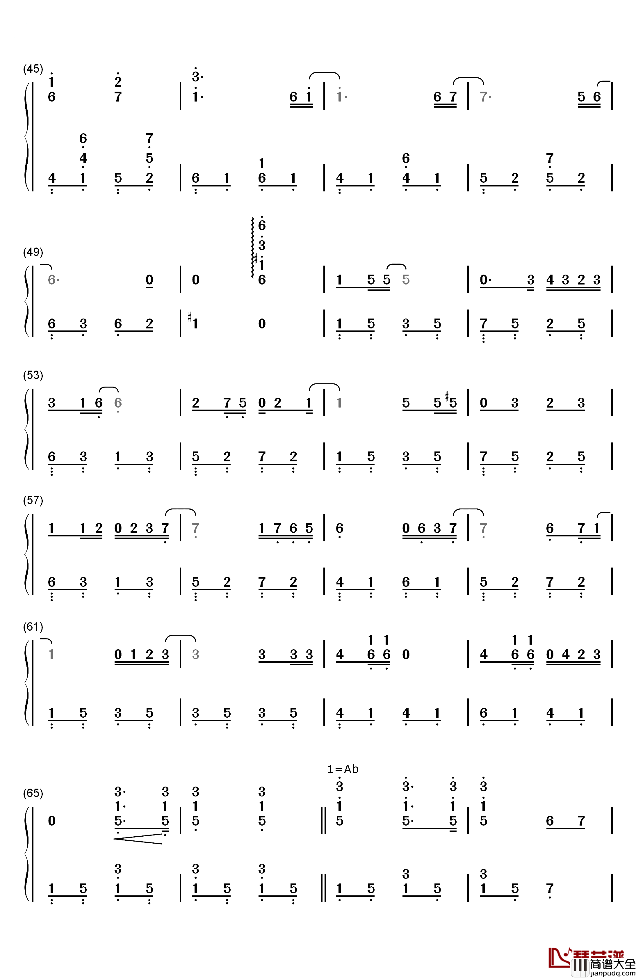 One_Night钢琴简谱_数字双手_加贺谷_玲