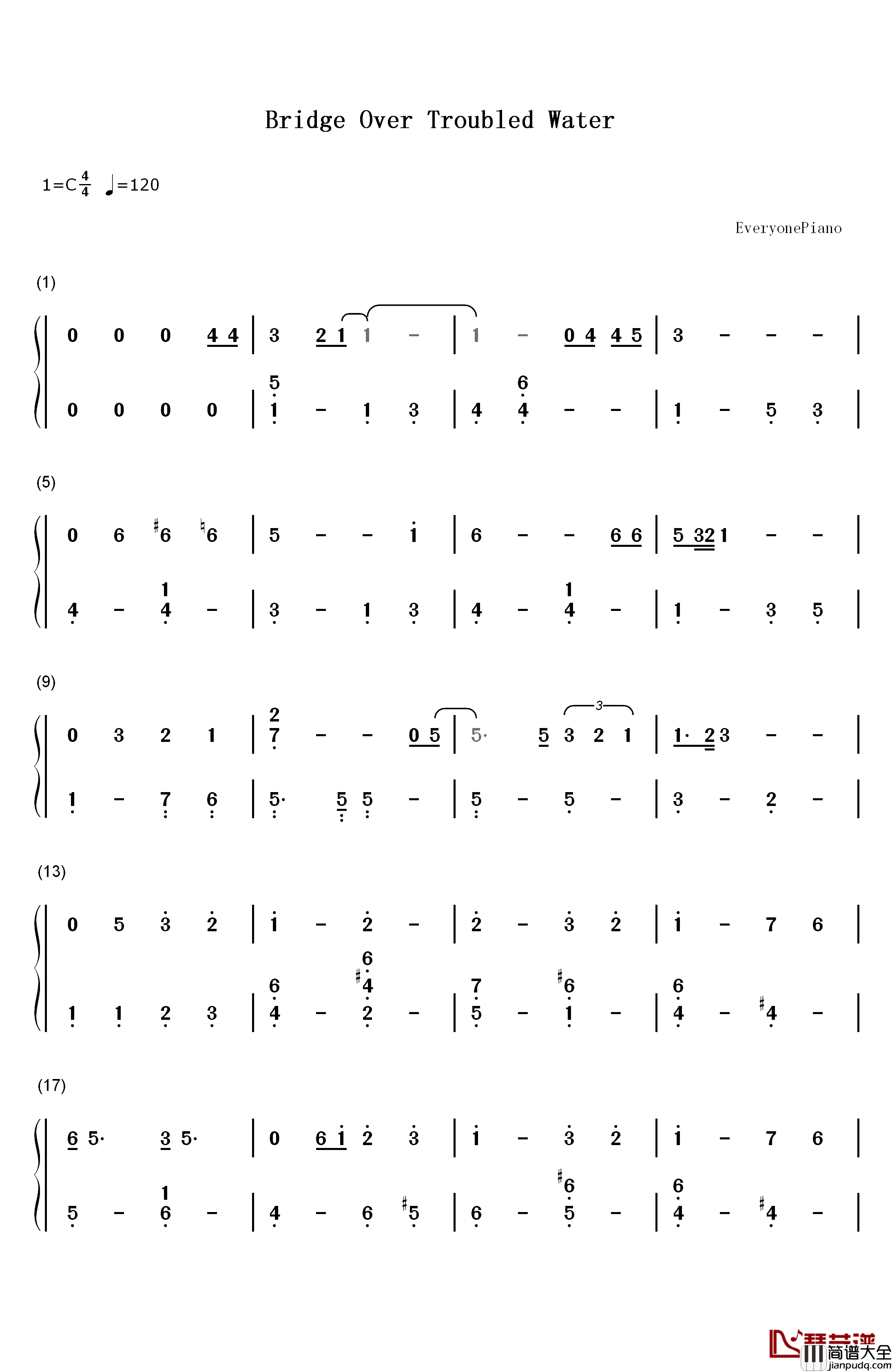 Bridge_Over_Troubled_Water钢琴简谱_数字双手_Simon_&_Garfunkel