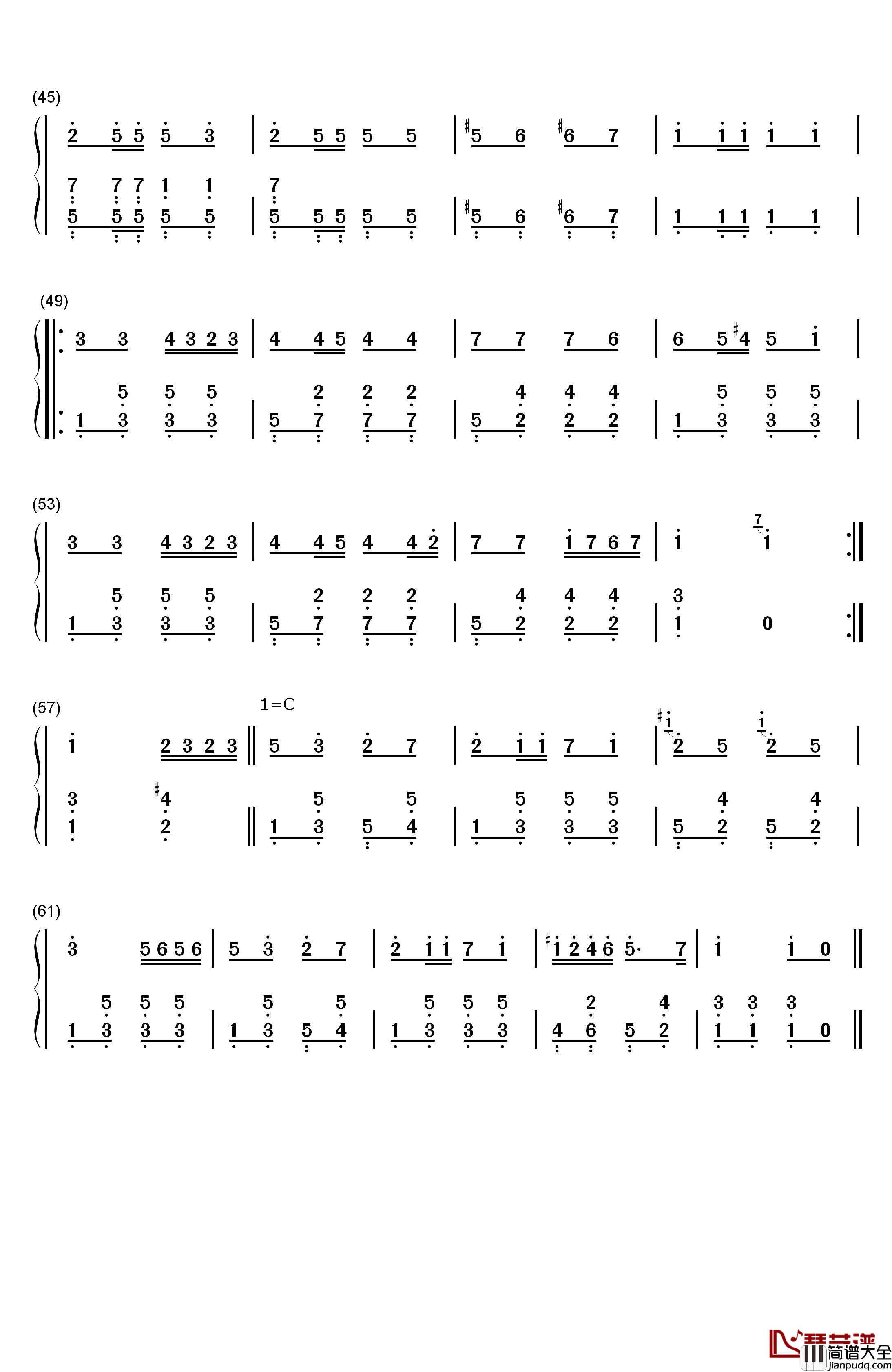C大调四对舞钢琴简谱_数字双手_布鲁克纳