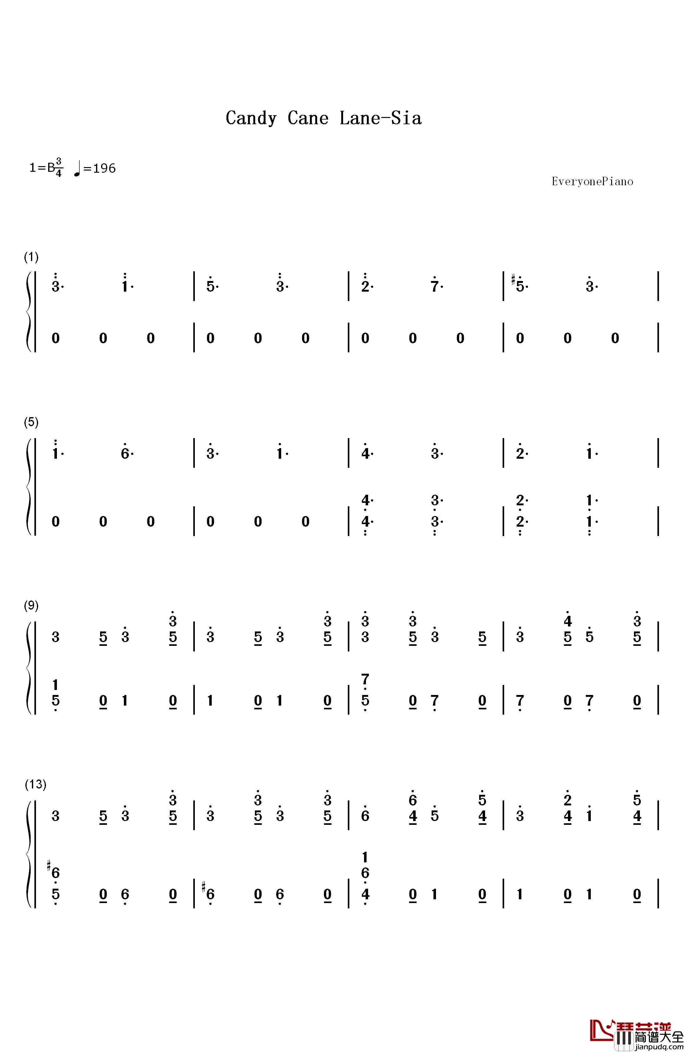 Candy_Cane_Lane钢琴简谱_数字双手_Sia