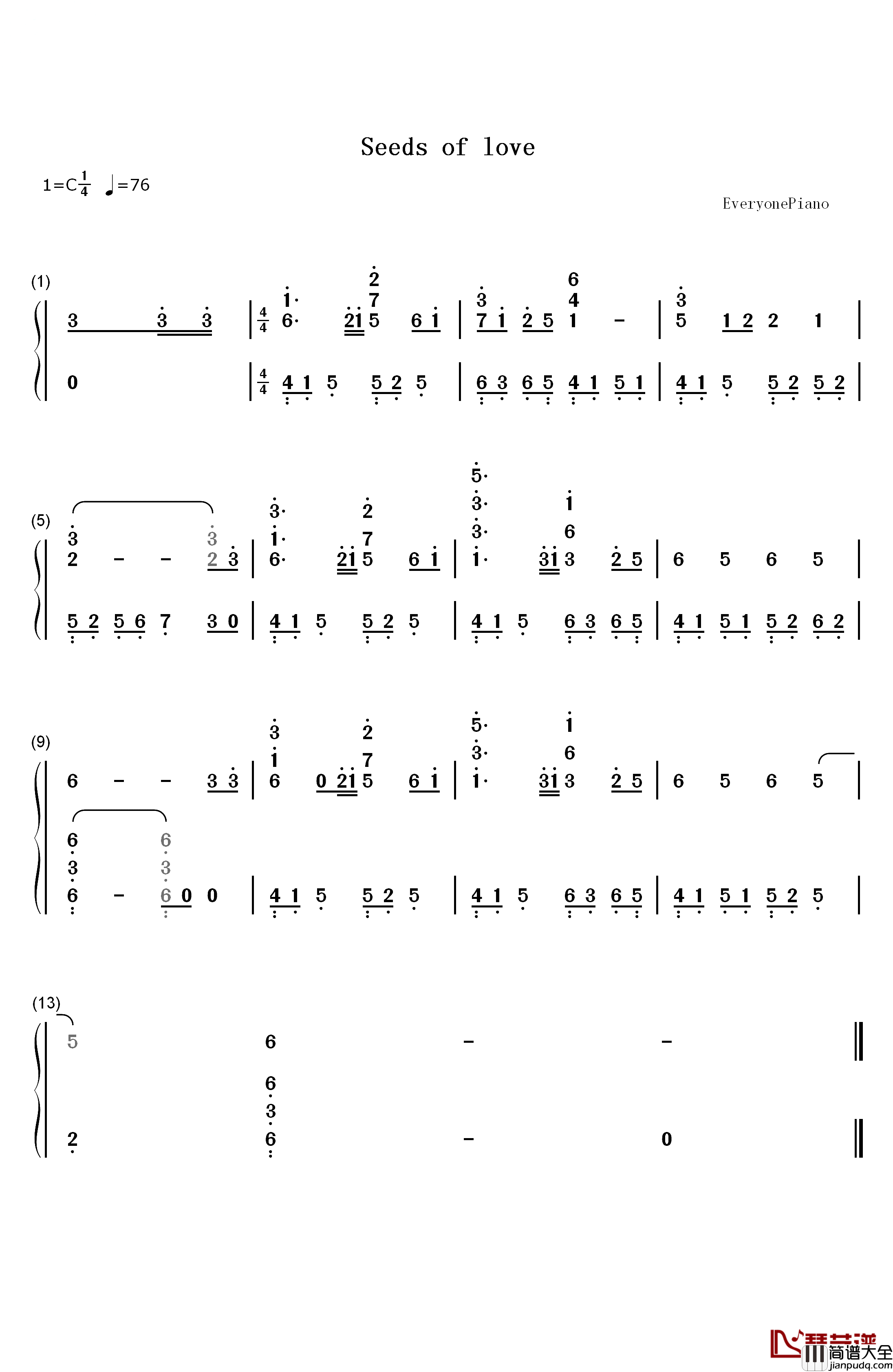 Seeds_of_Love钢琴简谱_数字双手_上田雅美