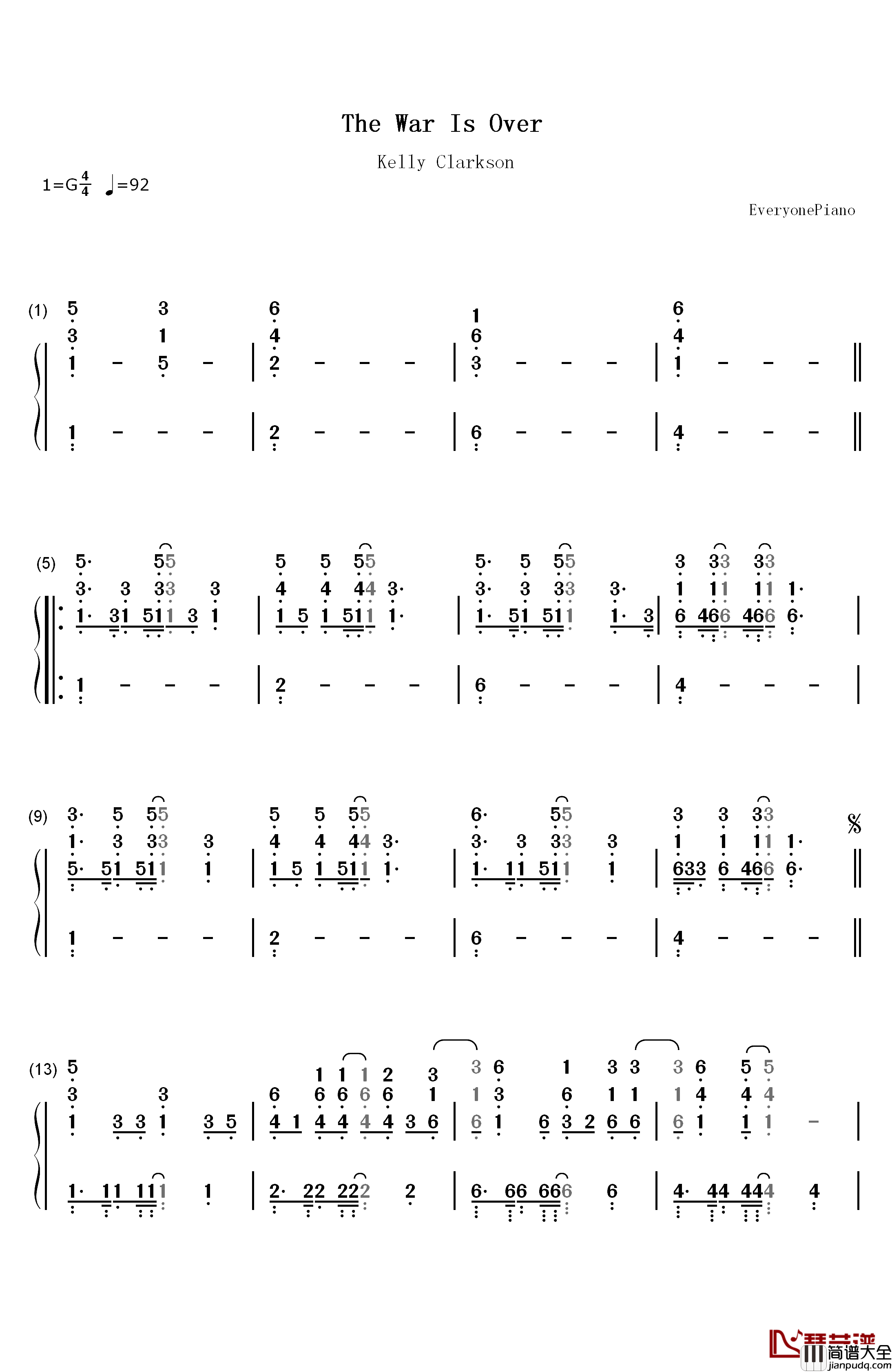 The_War_Is_Over钢琴简谱_数字双手_Kelly_Clarkson