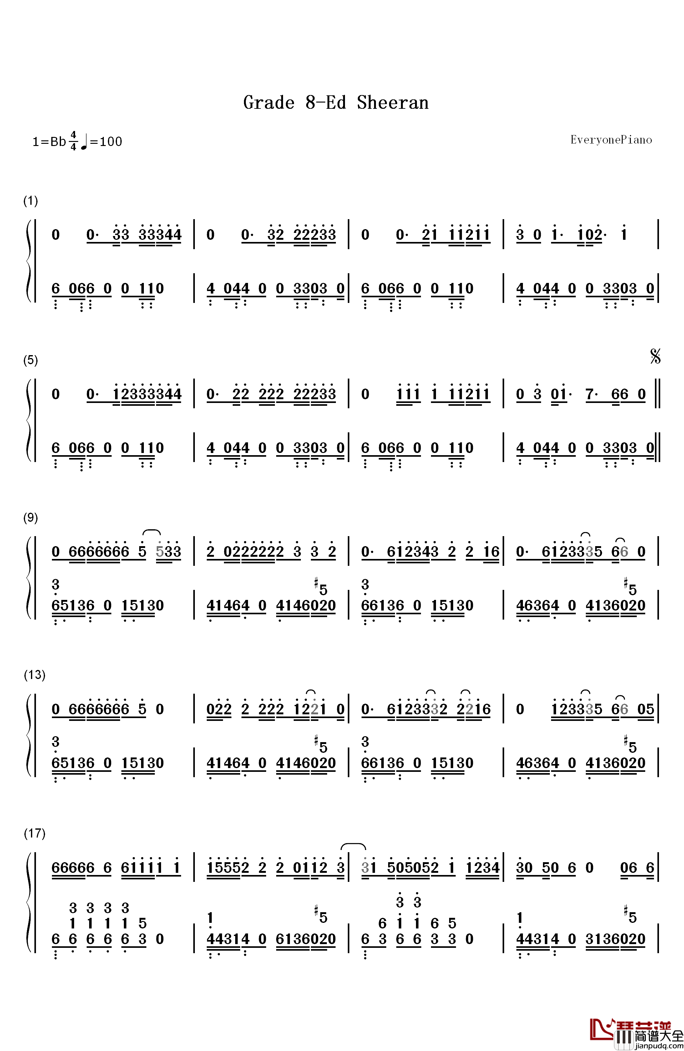 Grade_8钢琴简谱_数字双手_Ed_Sheeran