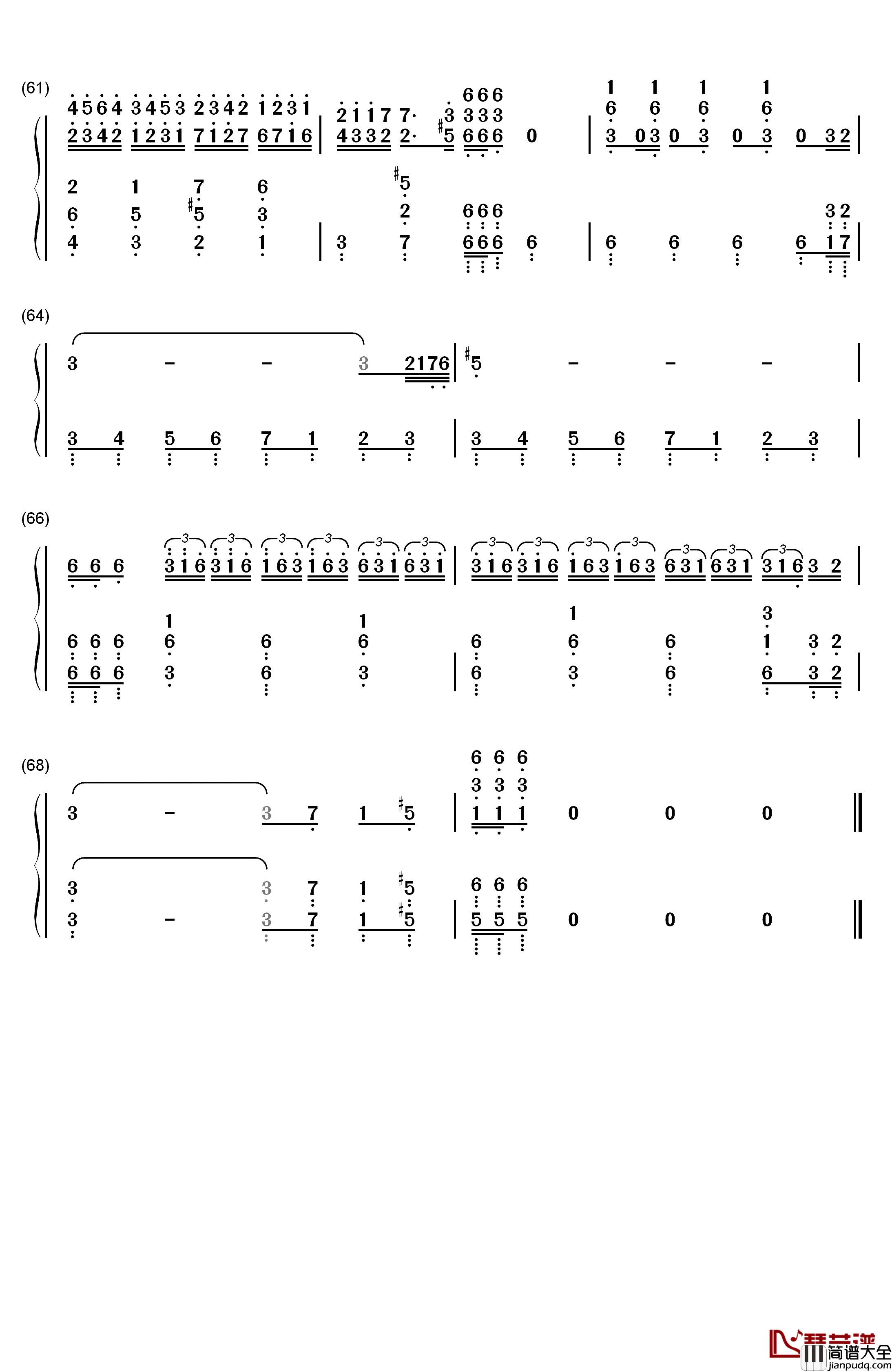 托卡塔曲钢琴简谱_数字双手_理查德克莱德曼