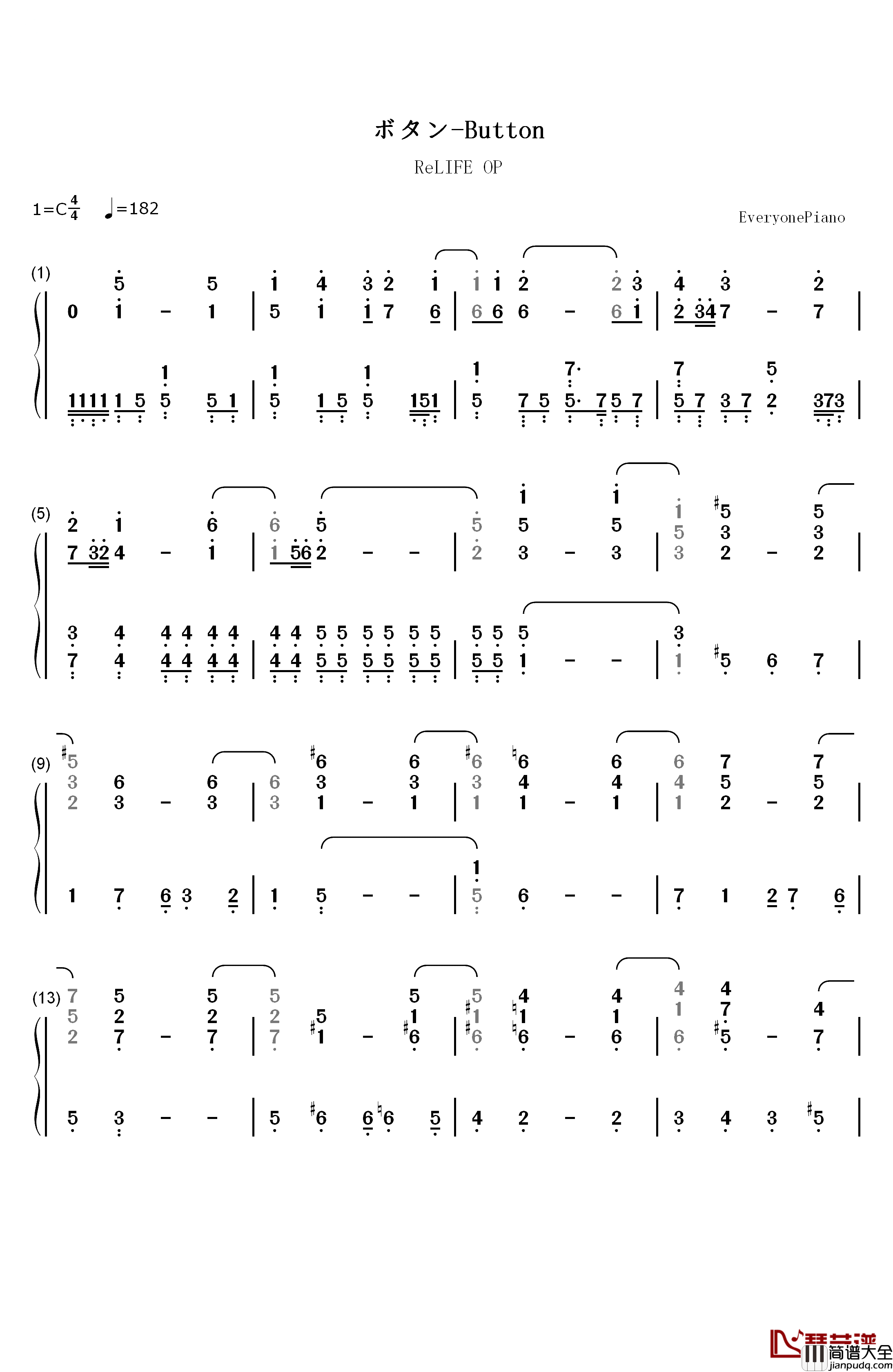 ボタン钢琴简谱_数字双手_PENGUIN_RESEARCH