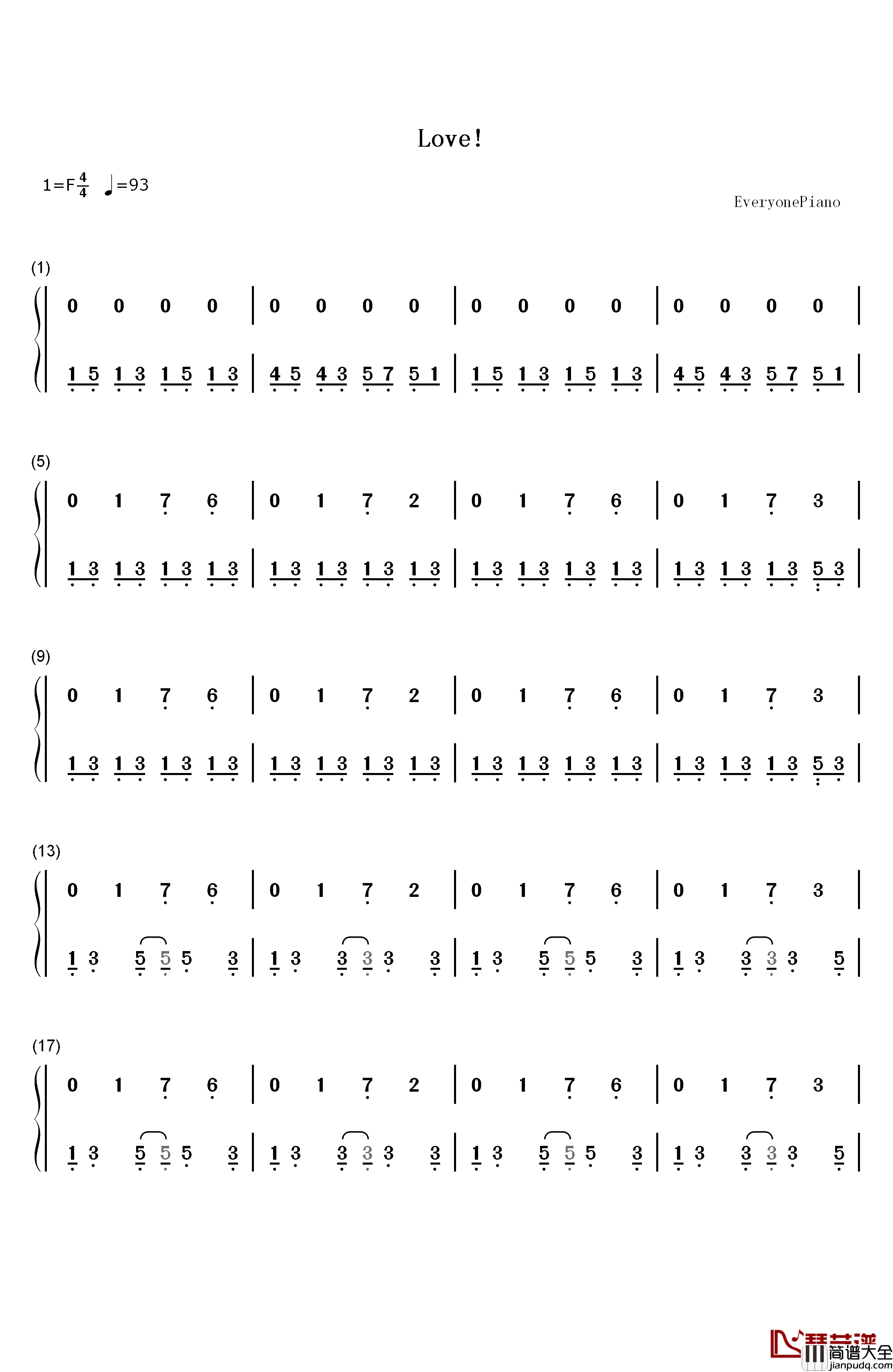 LOVE钢琴简谱_数字双手_田馥甄