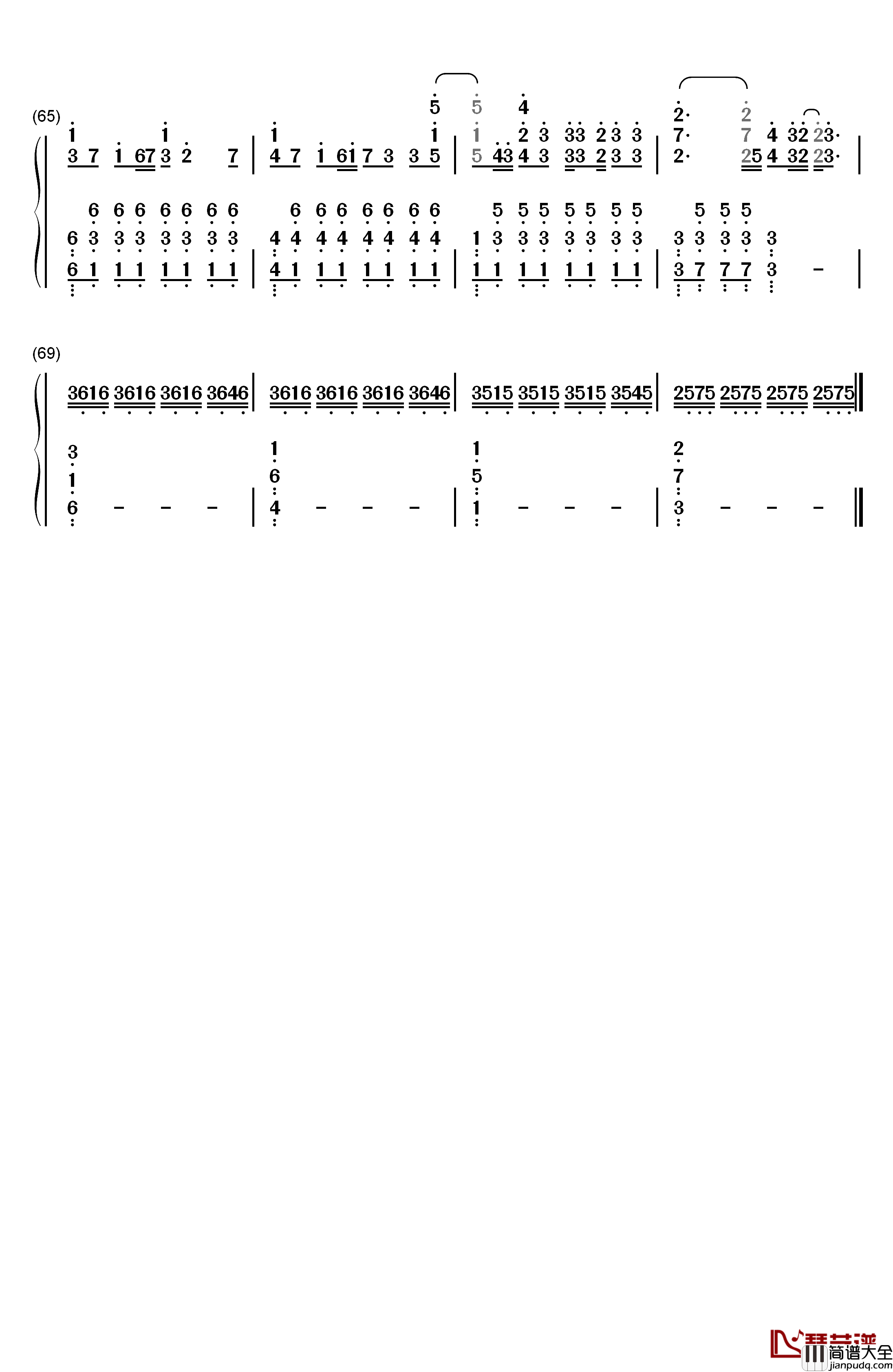 漂流钢琴简谱_数字双手_张碧晨